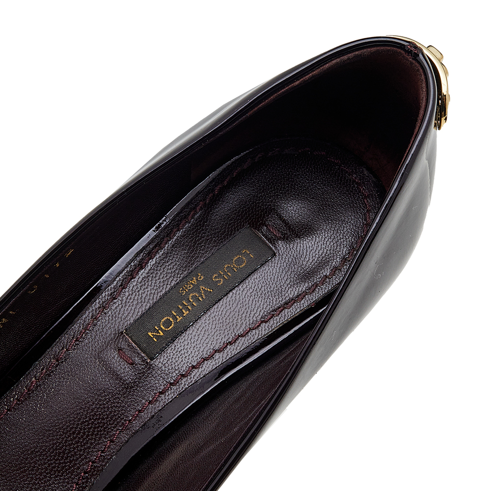 Louis Vuitton Burgundy Patent Leather Oh Really! Platform Peep Toe Pumps Size 35.5