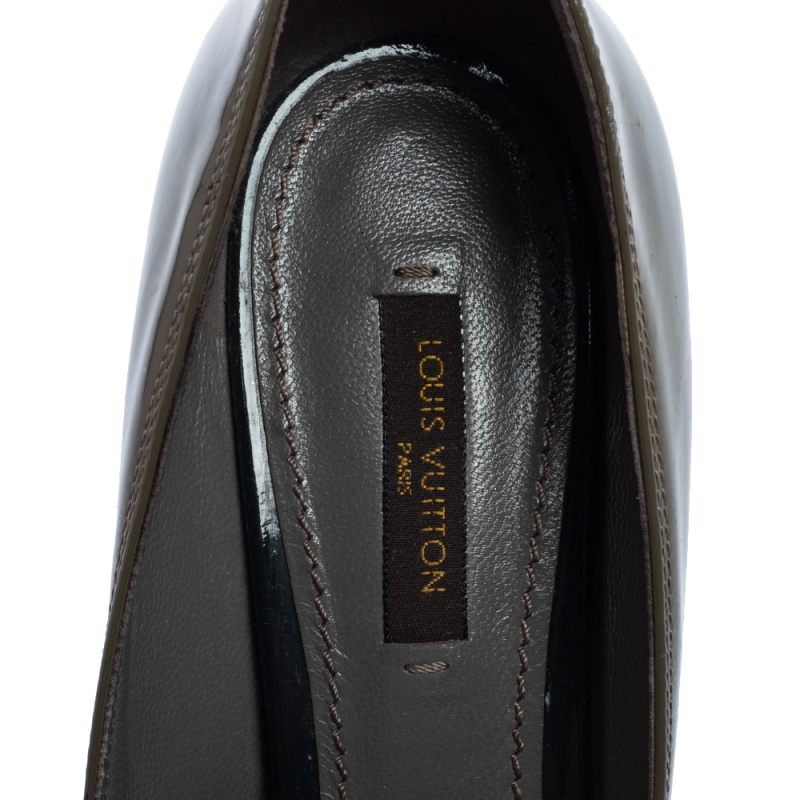 Louis Vuitton Grey Patent Leather Lou Peep-Toe Pumps Size 39