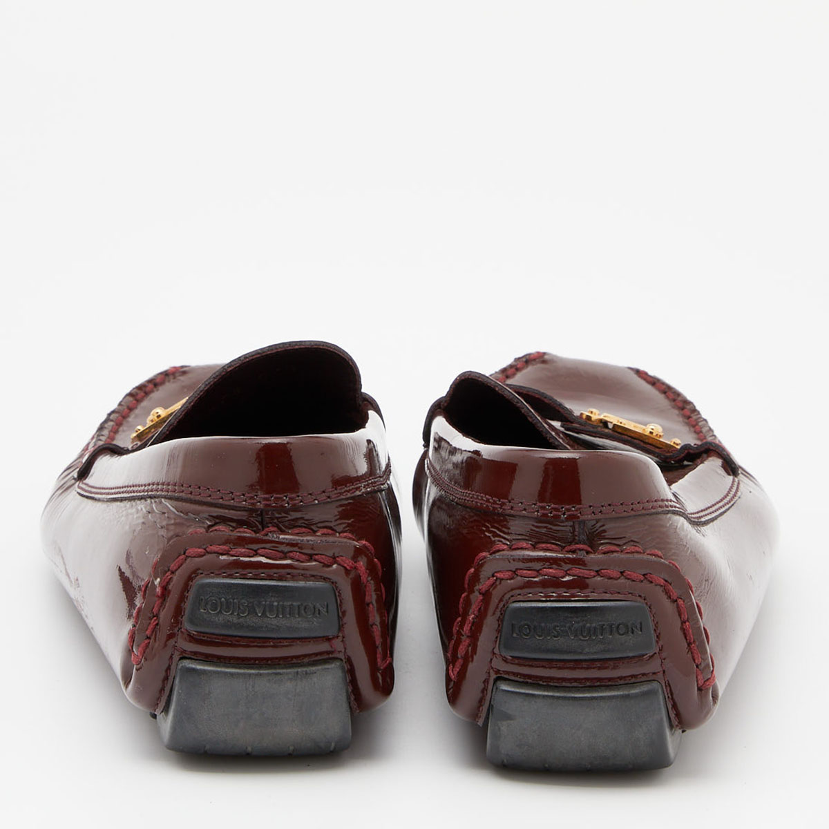 Louis Vuitton Burgundy Patent Leather Slip On Loafers Size 37.5
