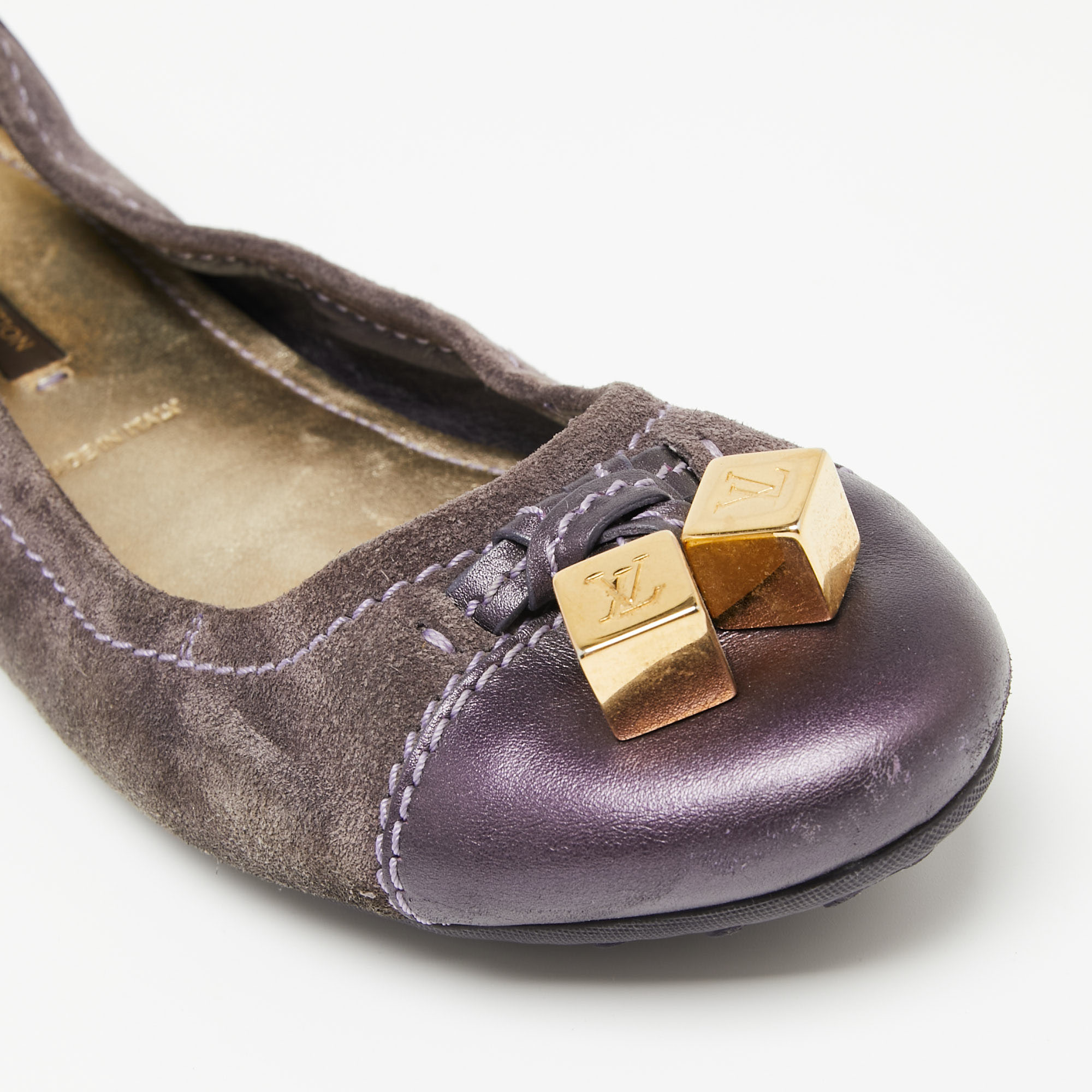 Louis Vuitton Purple Suede And Leather Dice Scrunch Ballet Flats Size 39