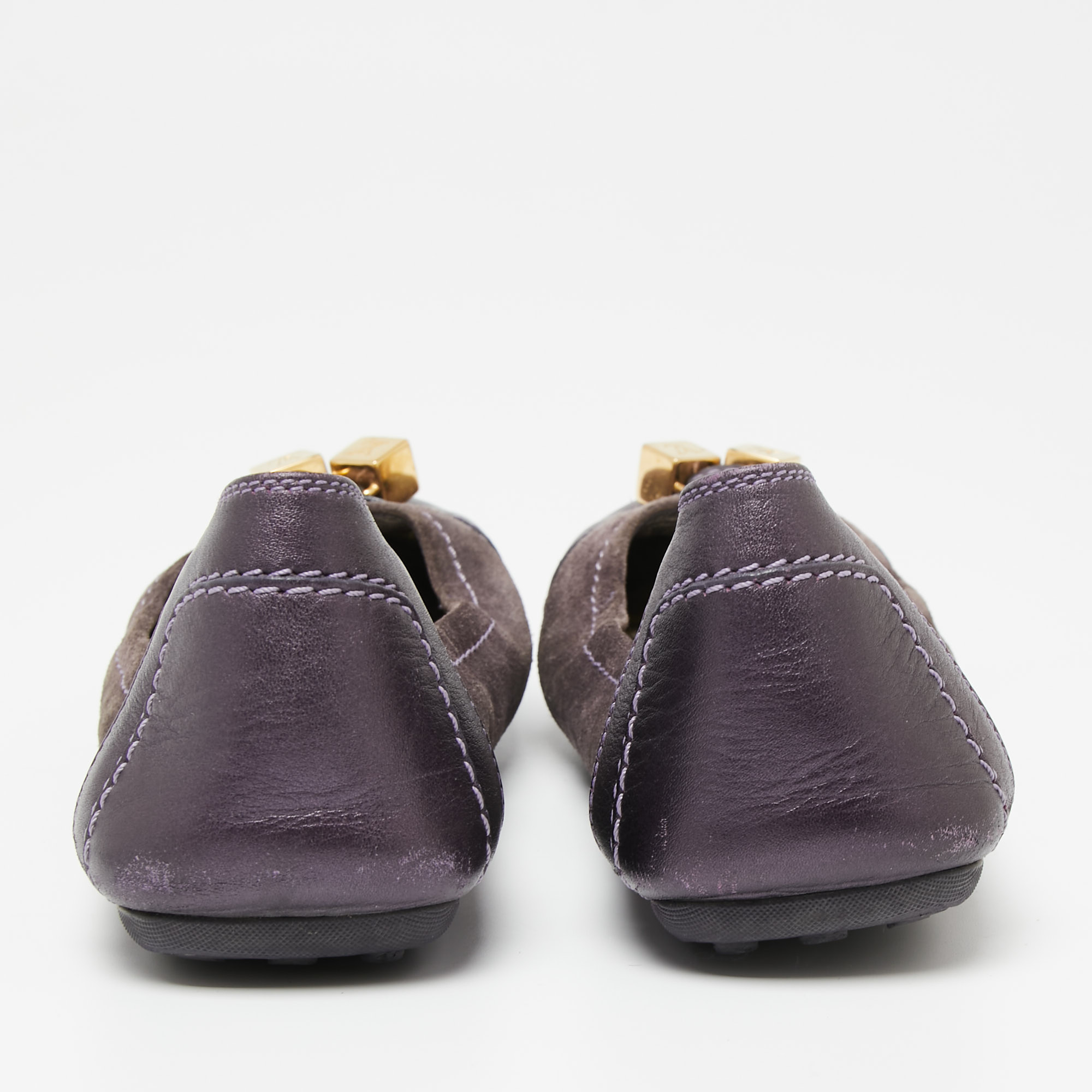 Louis Vuitton Purple Suede And Leather Dice Scrunch Ballet Flats Size 39