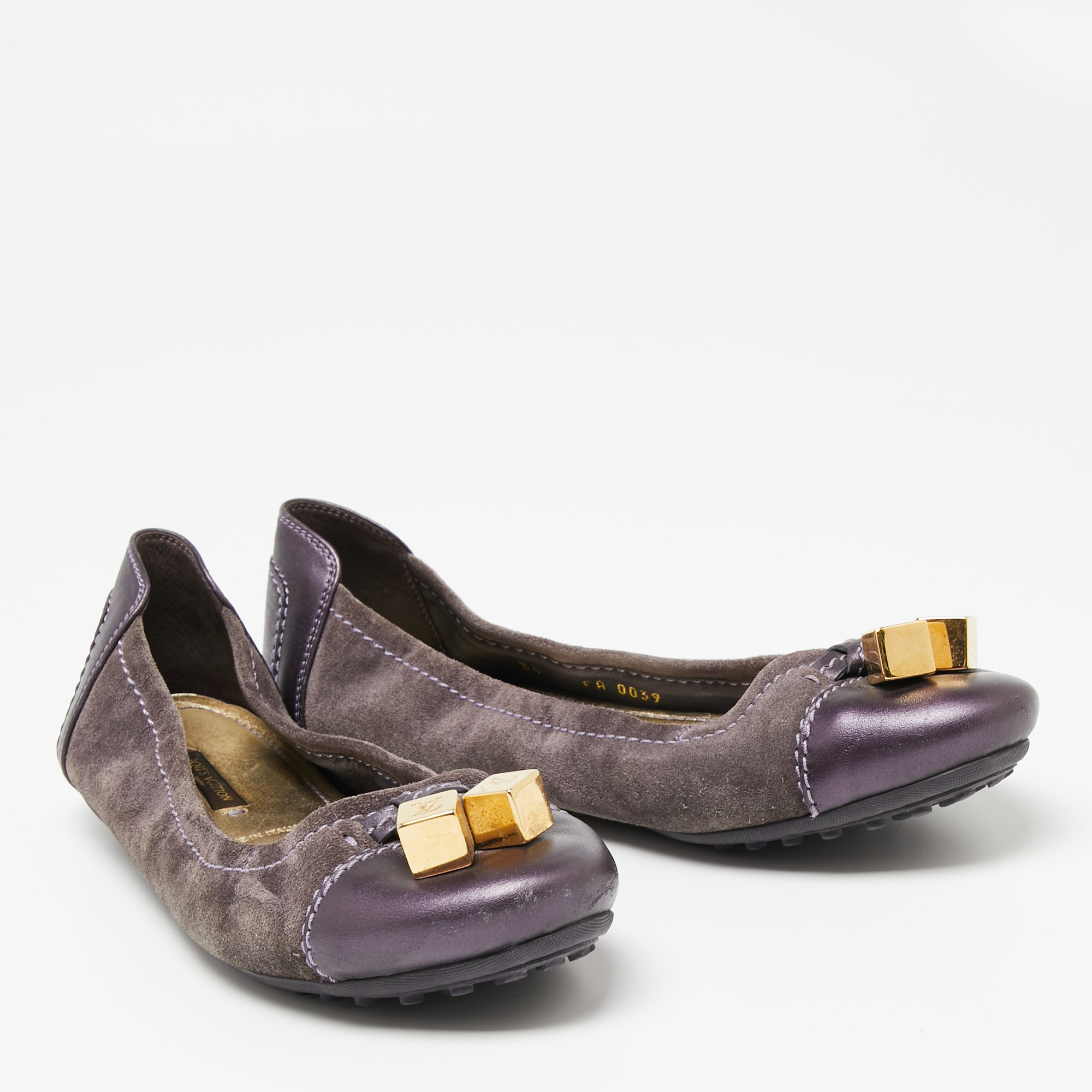 Louis Vuitton Purple Suede And Leather Dice Scrunch Ballet Flats Size 39