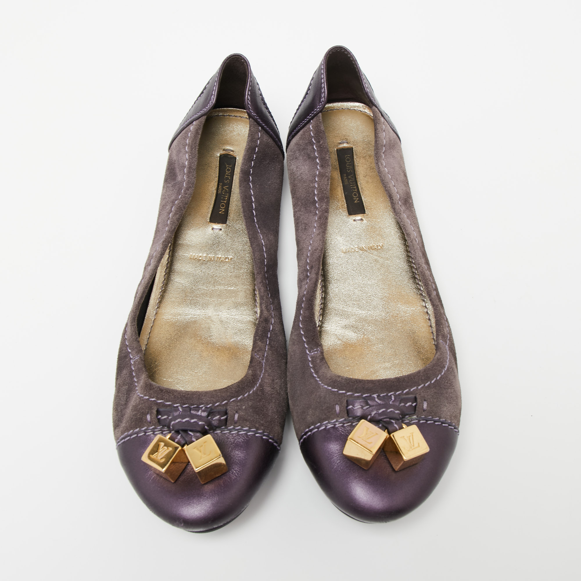 Louis Vuitton Purple Suede And Leather Dice Scrunch Ballet Flats Size 39
