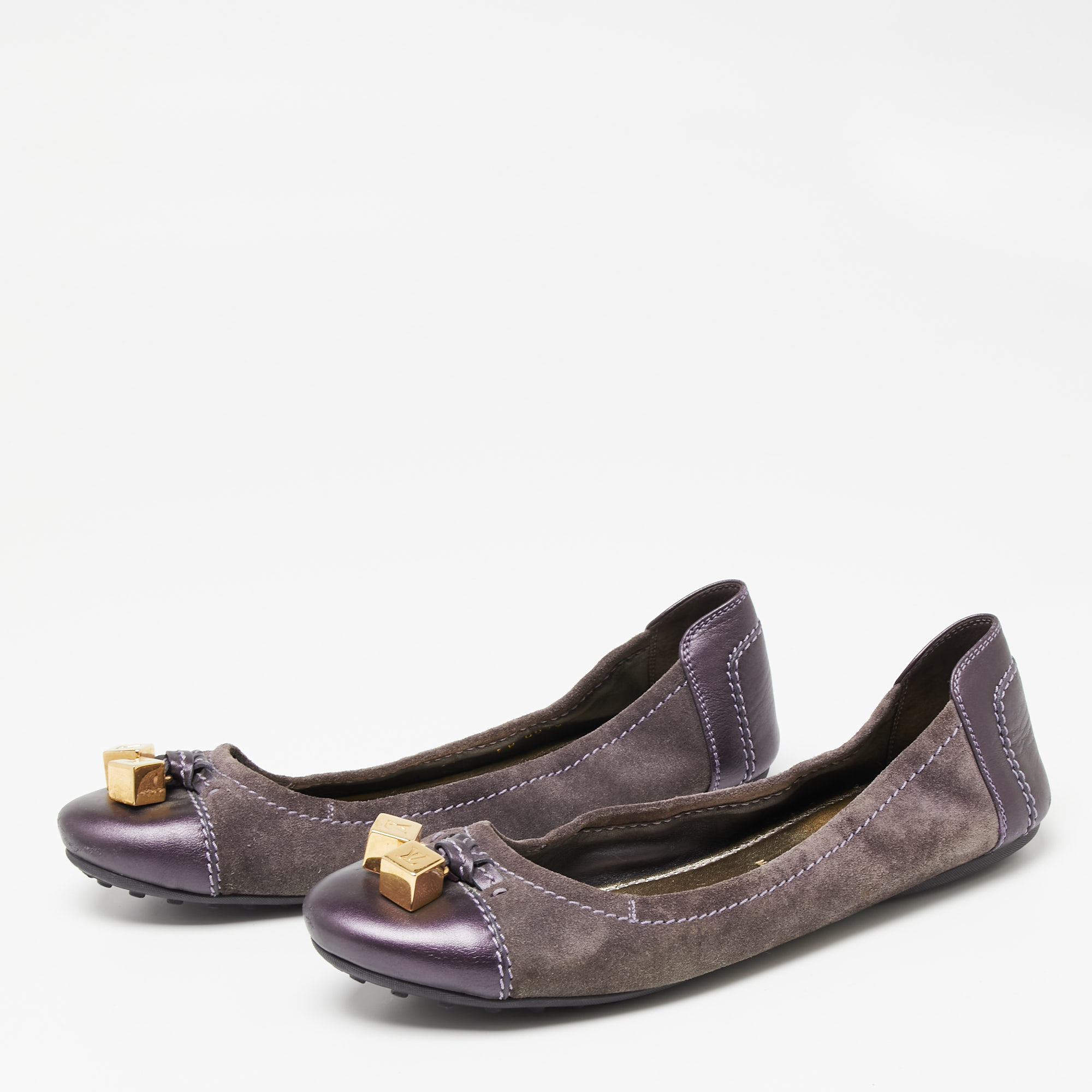 Louis Vuitton Purple Suede And Leather Dice Scrunch Ballet Flats Size 39