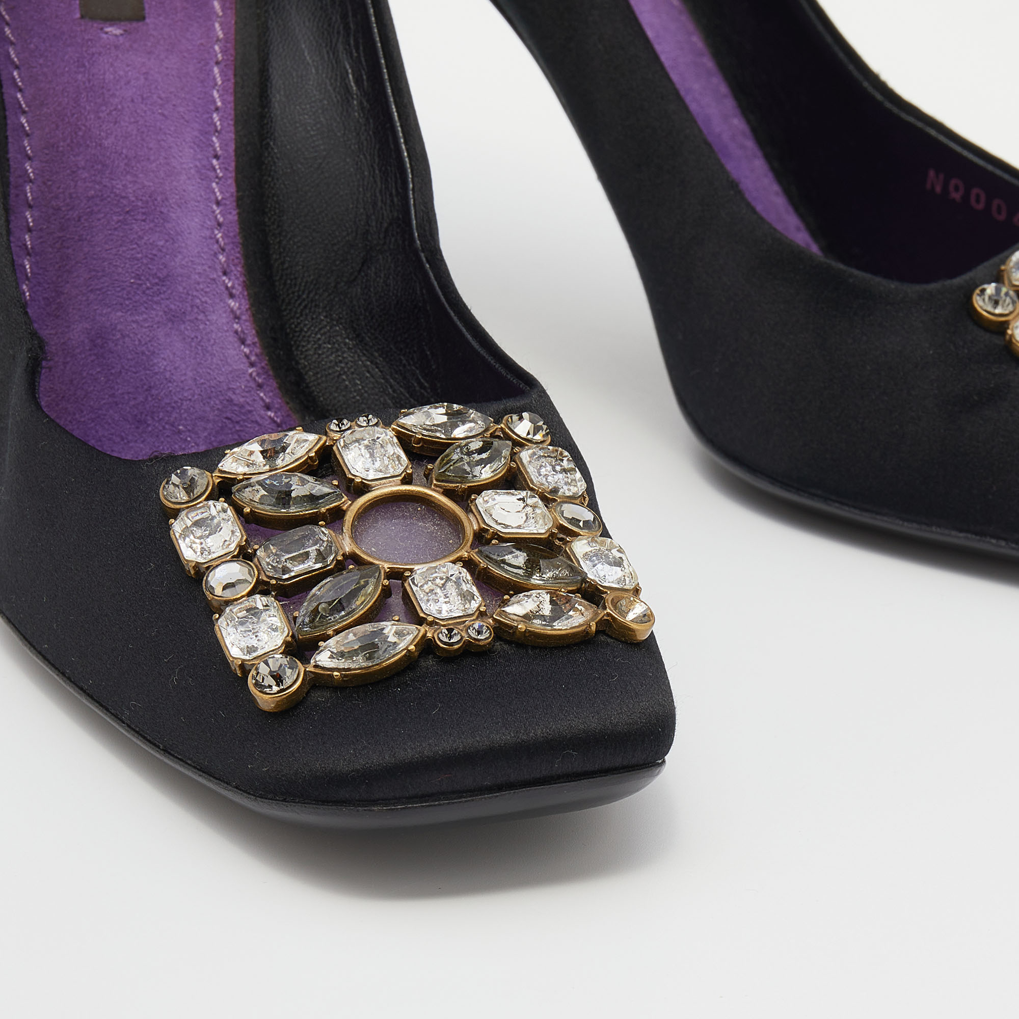 Louis Vuitton Black Satin Crystal Embellished Square Toe Pumps Size 39.5