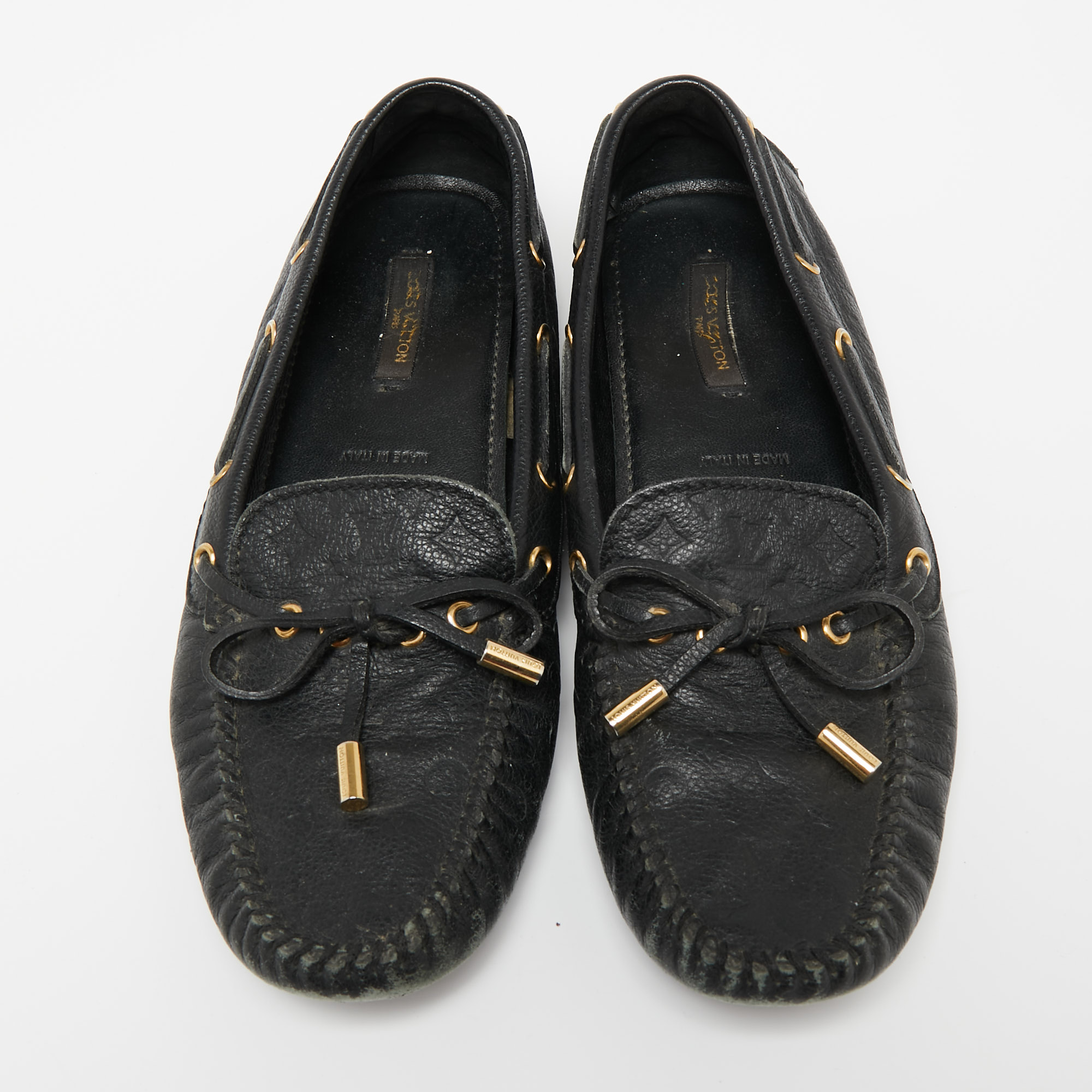 Louis Vuitton Black Monogram Empreinte Leather Gloria Loafers Size 37.5