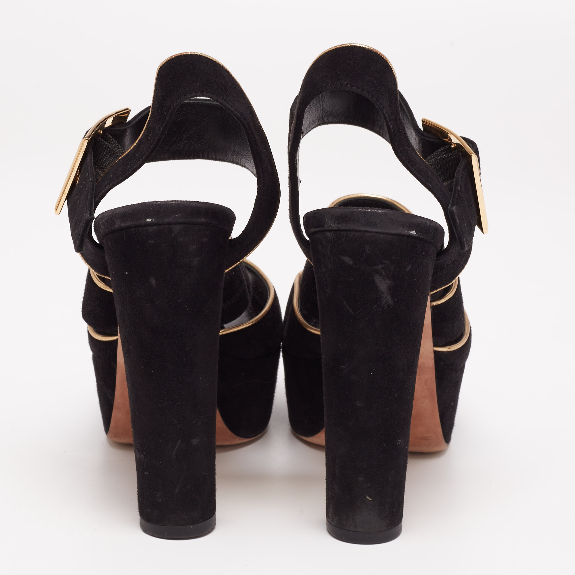 Louis Vuitton Black Suede Mowani Platform Ankle-Strap Sandals Size 38