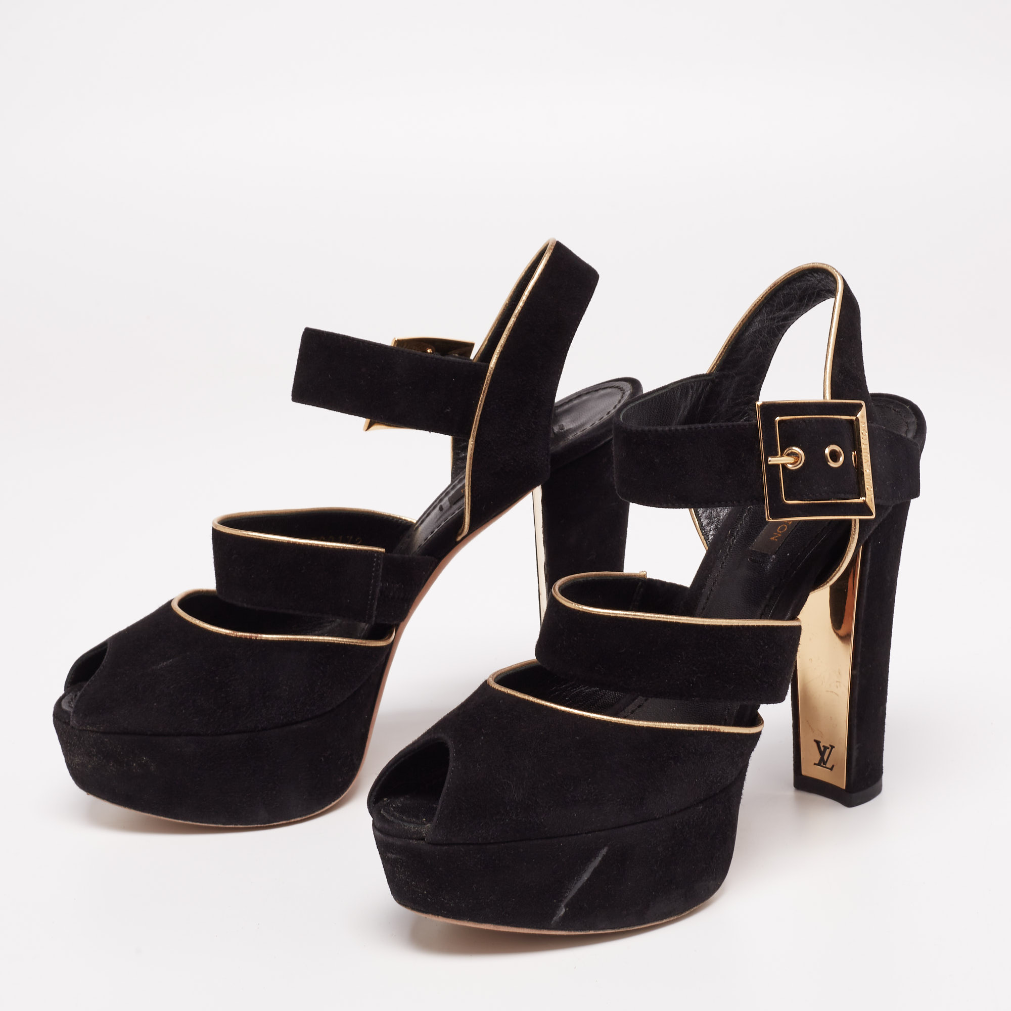 Louis Vuitton Black Suede Mowani Platform Ankle-Strap Sandals Size 38