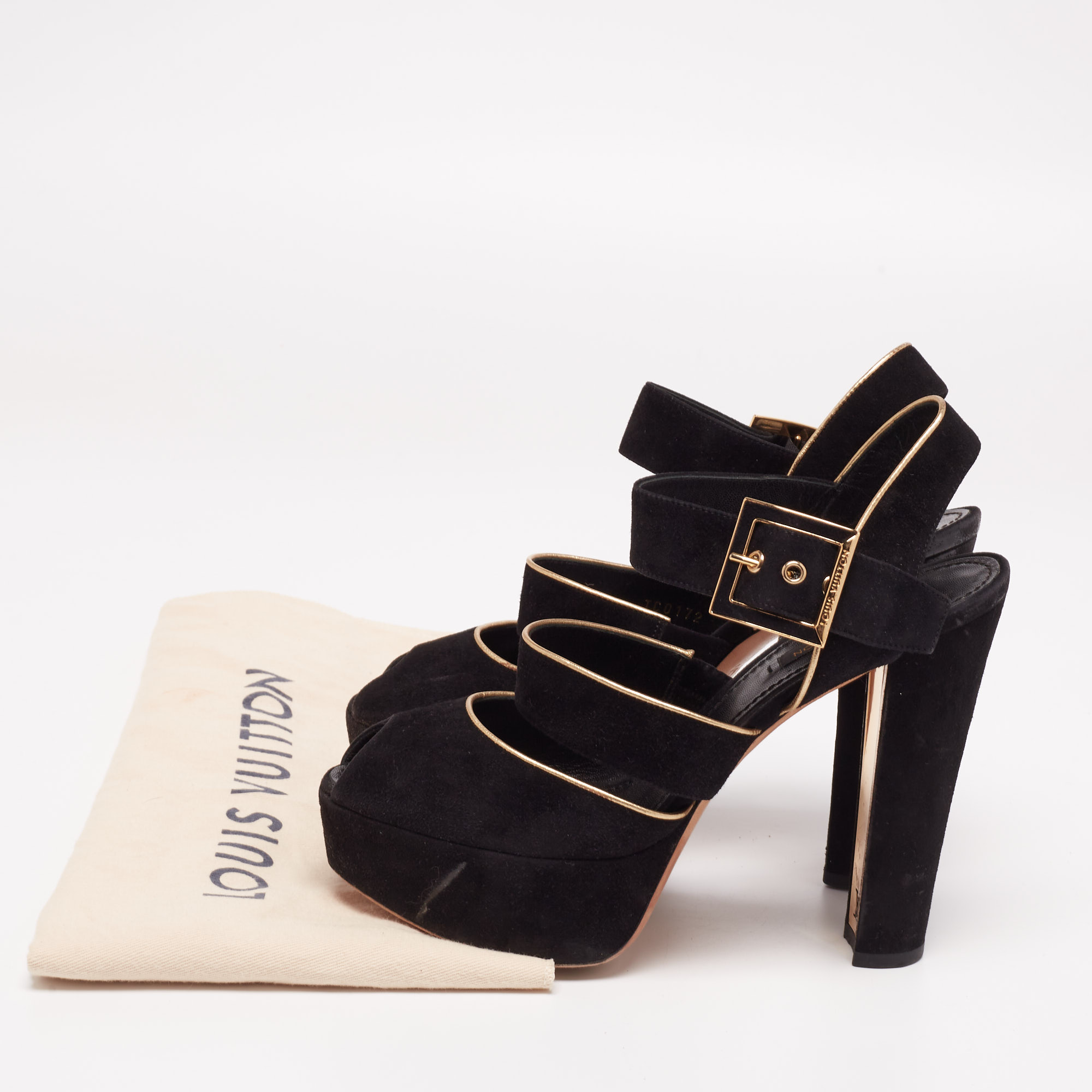 Louis Vuitton Black Suede Mowani Platform Ankle-Strap Sandals Size 38