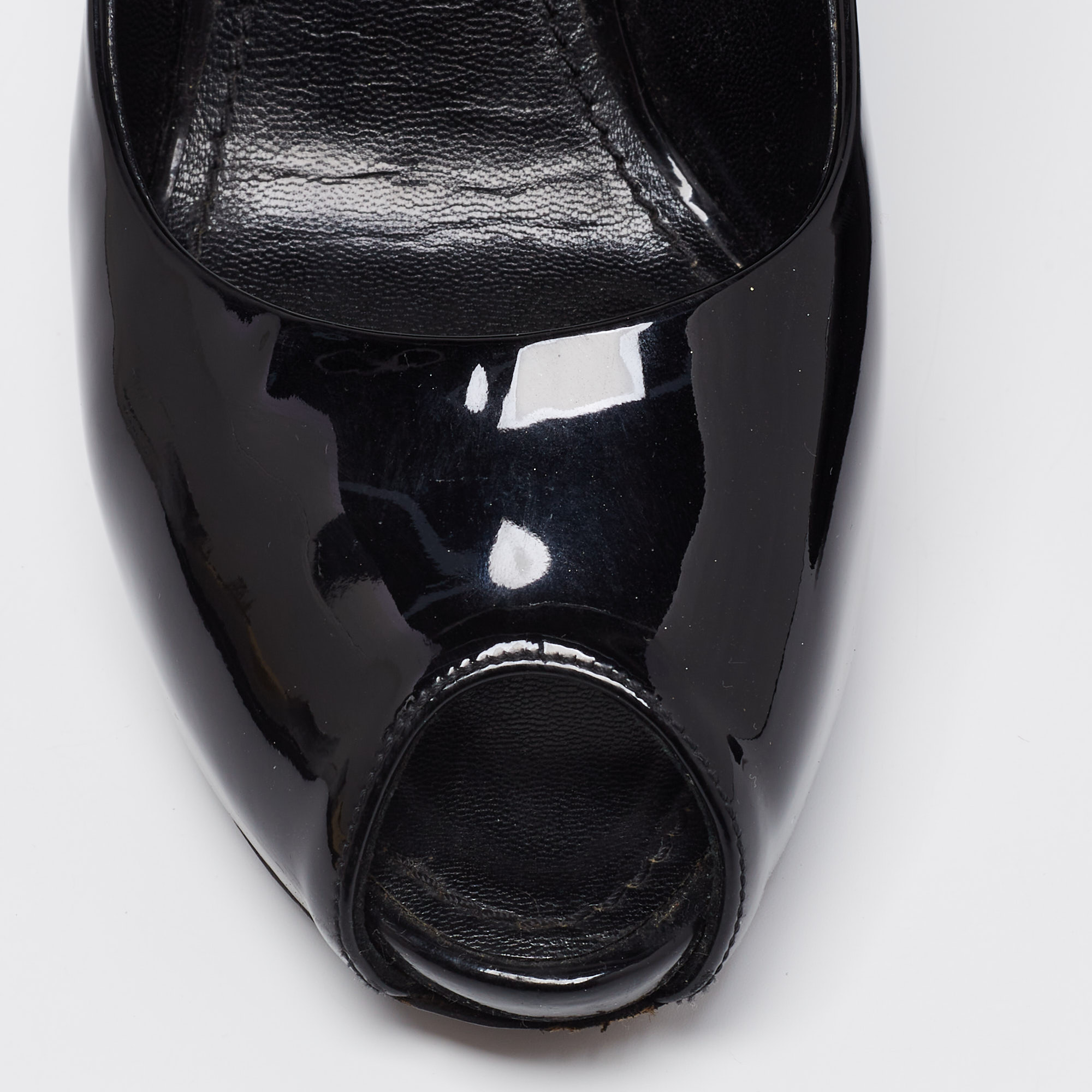 Louis Vuitton Black Patent Leather Oh Really! Peep Toe Platform Pumps Size 37.5