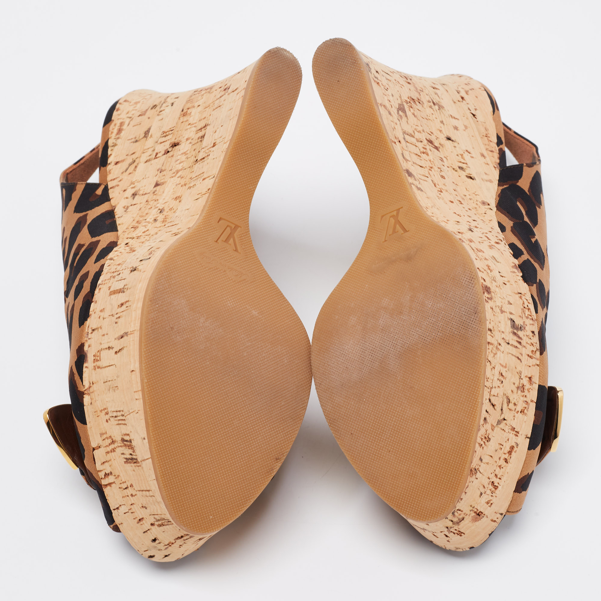Louis Vuitton Tri-Color Leopard Print Canvas Bow Platform Wedge Slingback Sandals Size 40