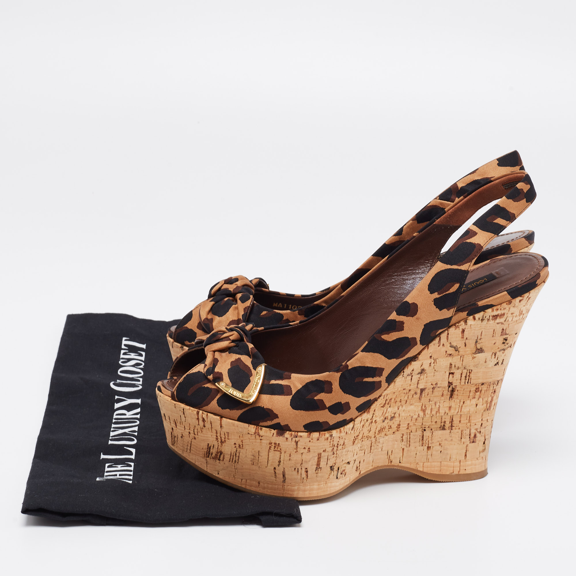 Louis Vuitton Tri-Color Leopard Print Canvas Bow Platform Wedge Slingback Sandals Size 40