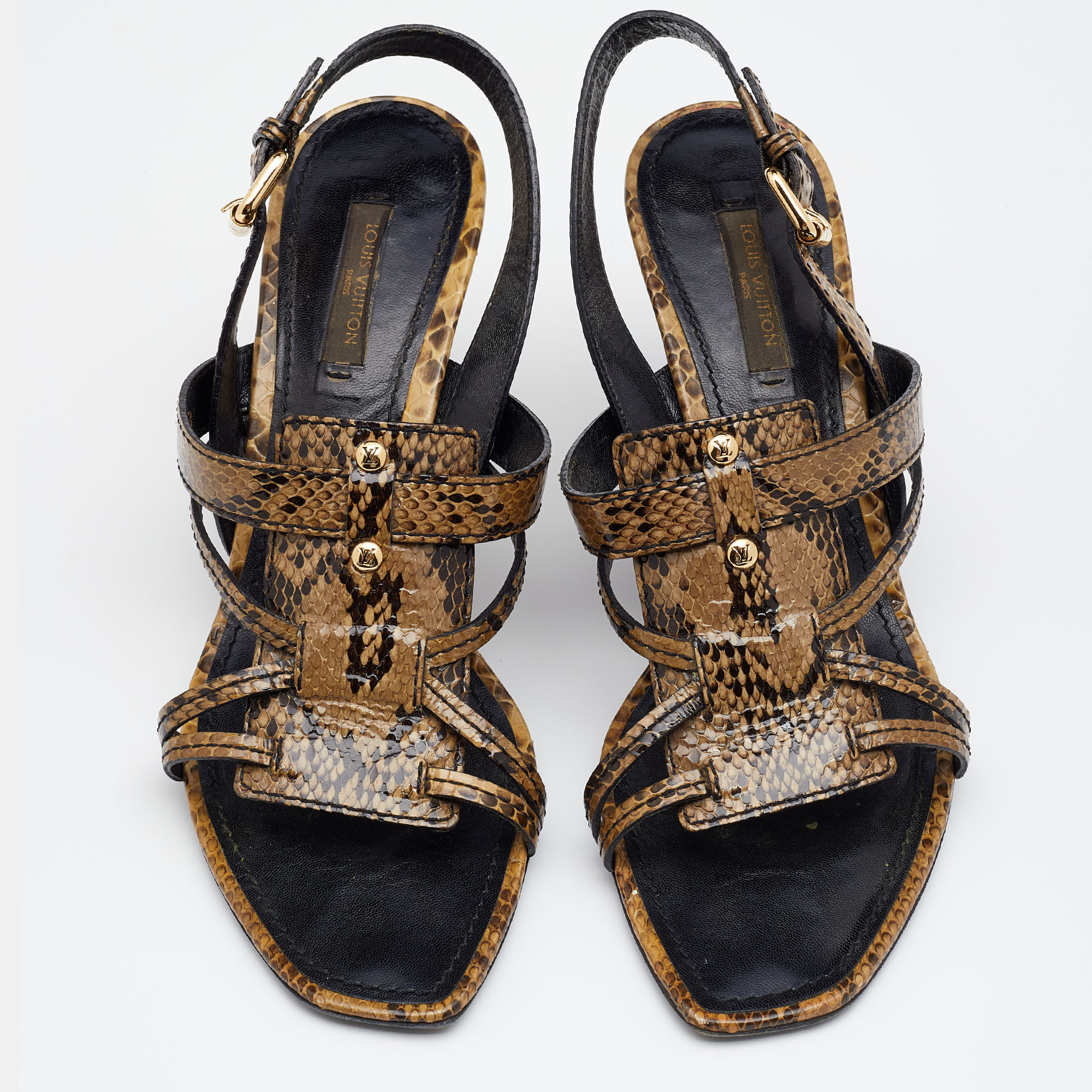 Louis Vuitton Brown Waxed Python Slingback Sandals Size 37.5