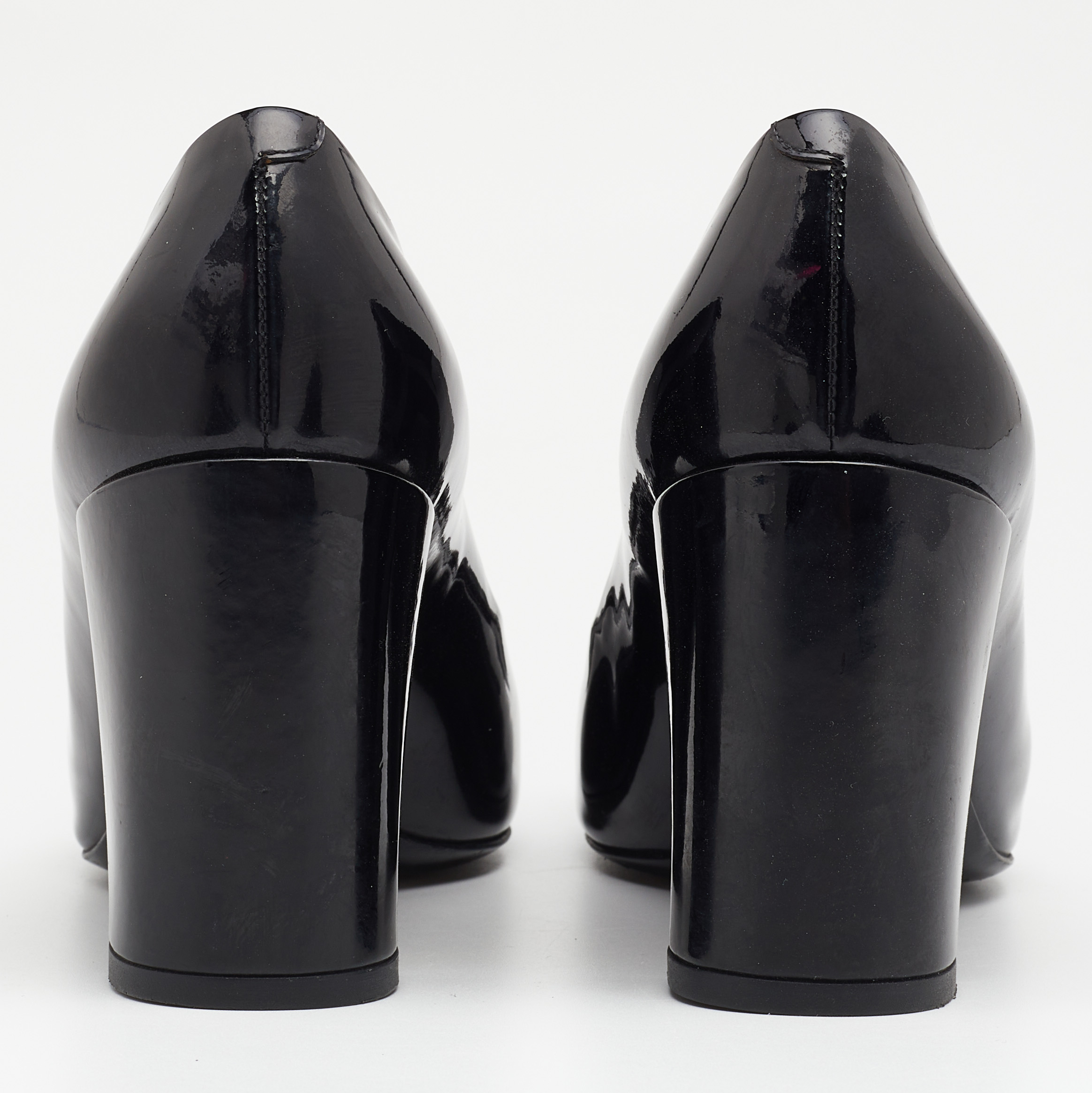Louis Vuitton Black Patent Leather Studded Graceful Block Heel Pumps Size 36
