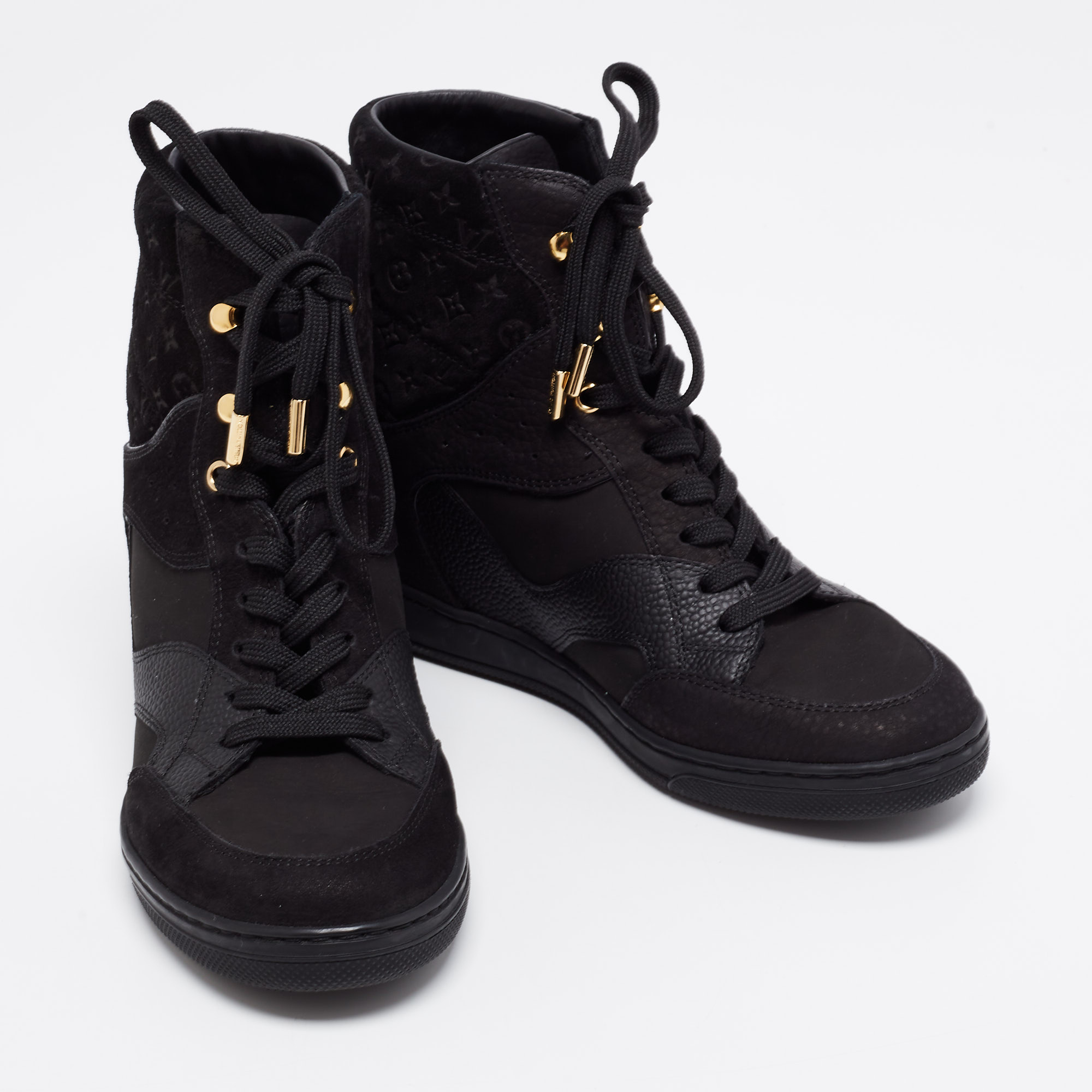 Louis Vuitton Black Monogram Empreinte Leather And Suede High Top Sneakers Size 36