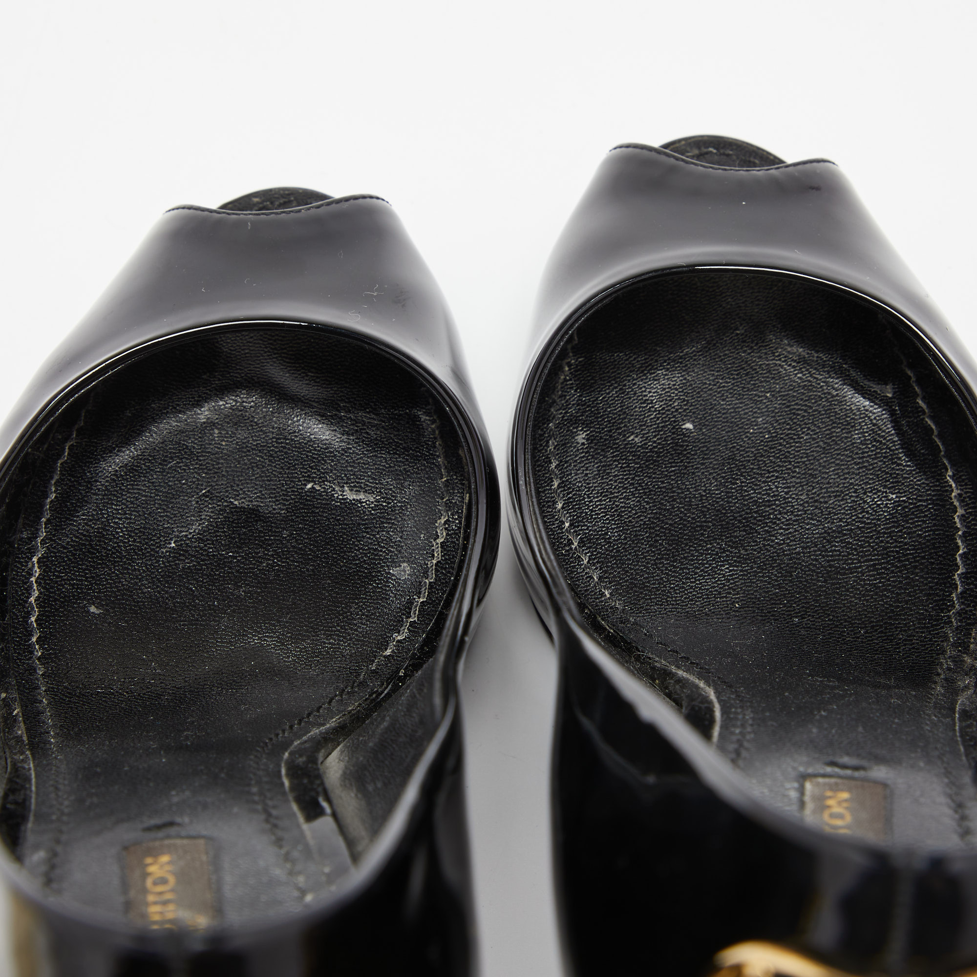 Louis Vuitton Black Patent Leather Oh Really! Peep Toe Pumps Size 36.5