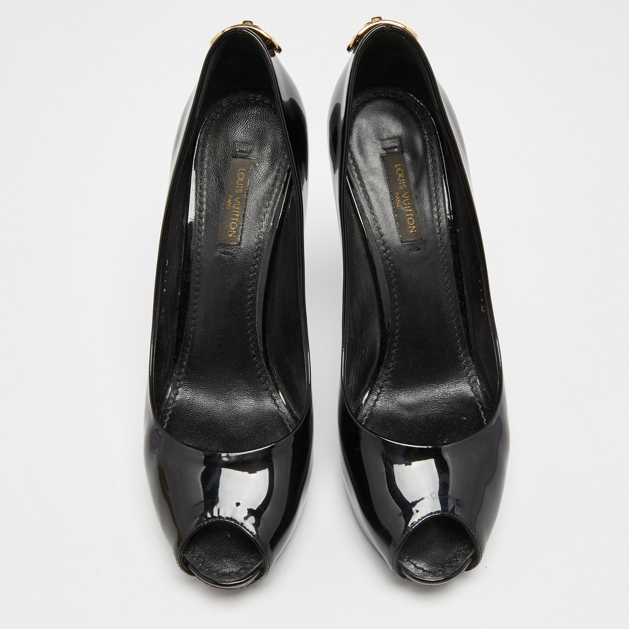 Louis Vuitton Black Patent Leather Oh Really! Peep Toe Pumps Size 36.5