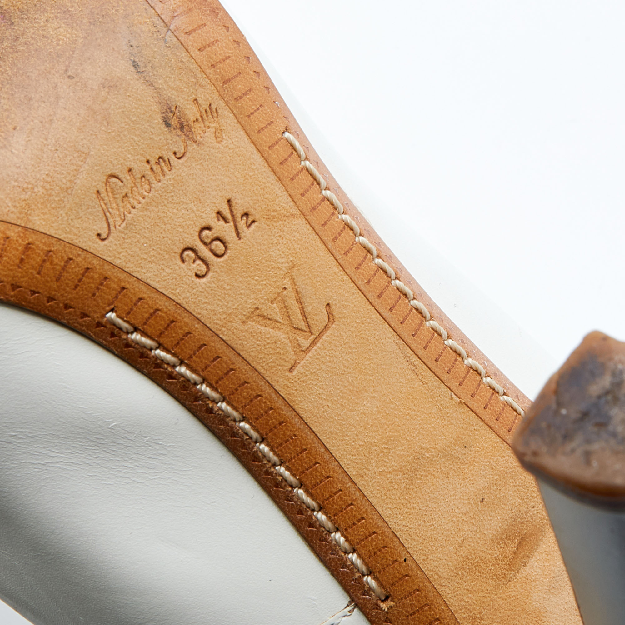 Louis Vuitton White Leather Metal Cap Pointed Toe Pumps Size 36.5