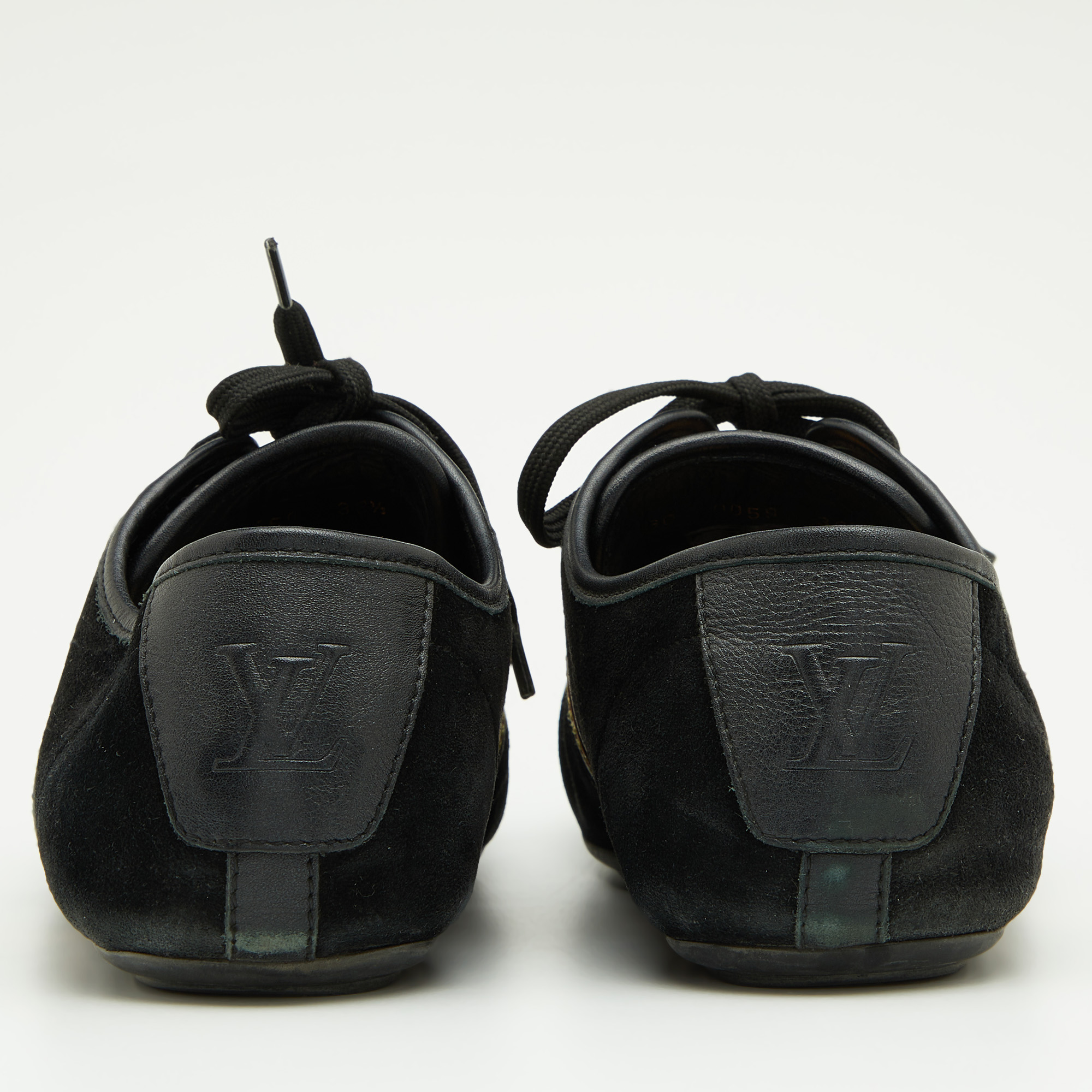 Louis Vuitton Black Leather And Suede Low Top Sneakers Size 38.5
