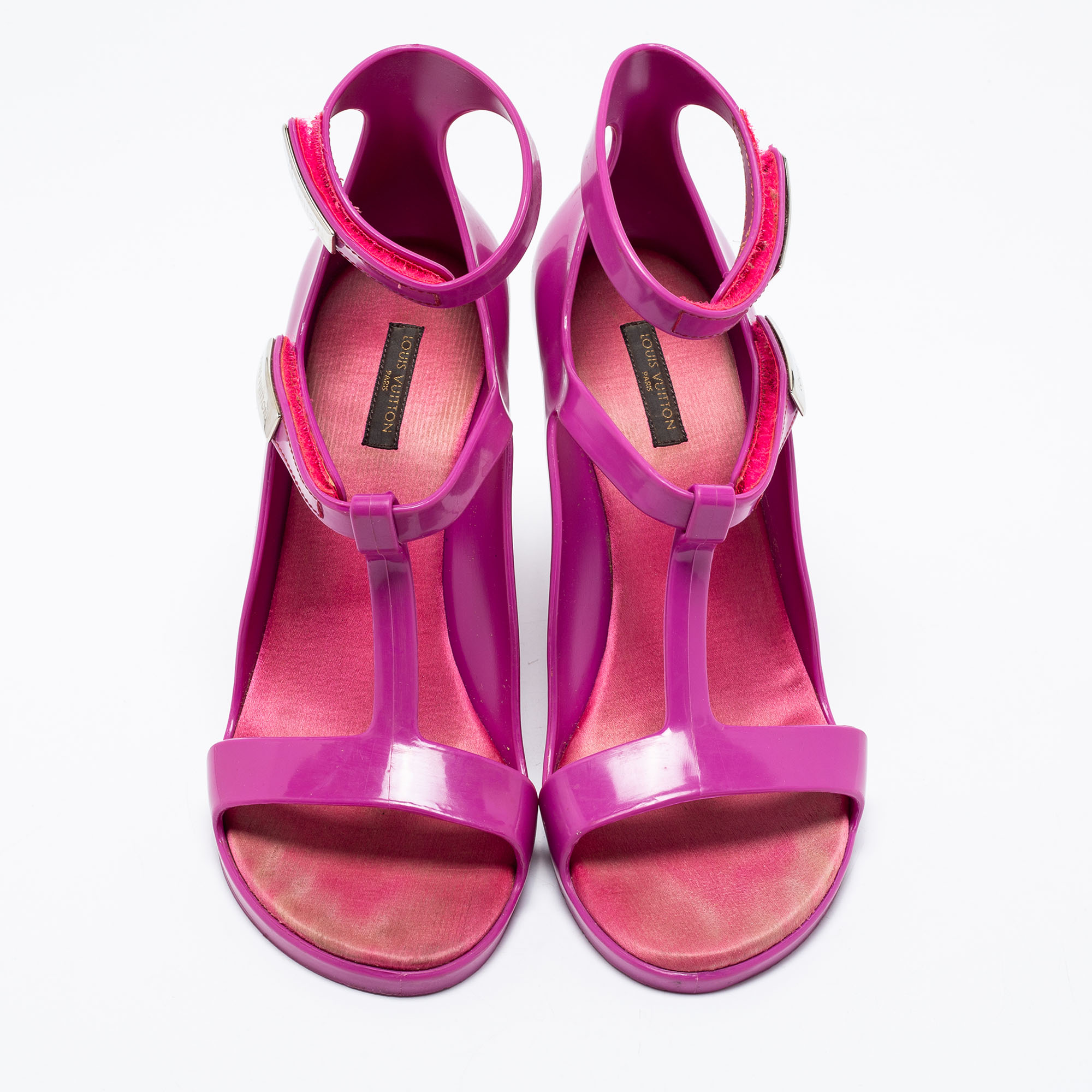 Louis Vuitton Purple Rubber Ankle-Strap Wedge Sandals Size 37
