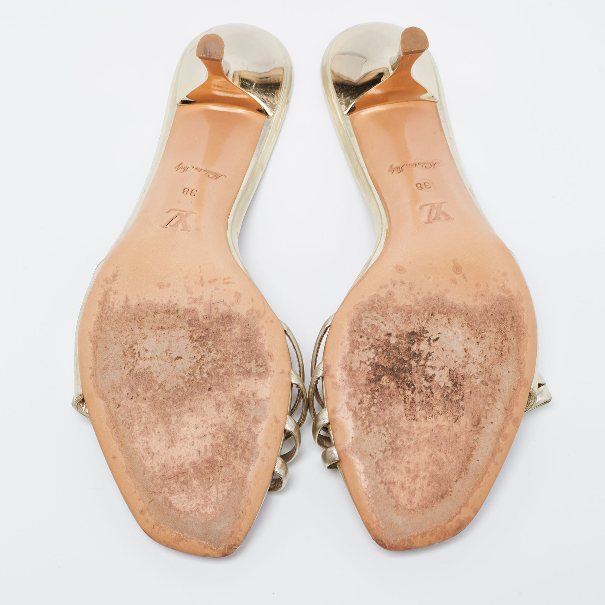 Louis Vuitton Gold Leather Slide Sandals Size 38
