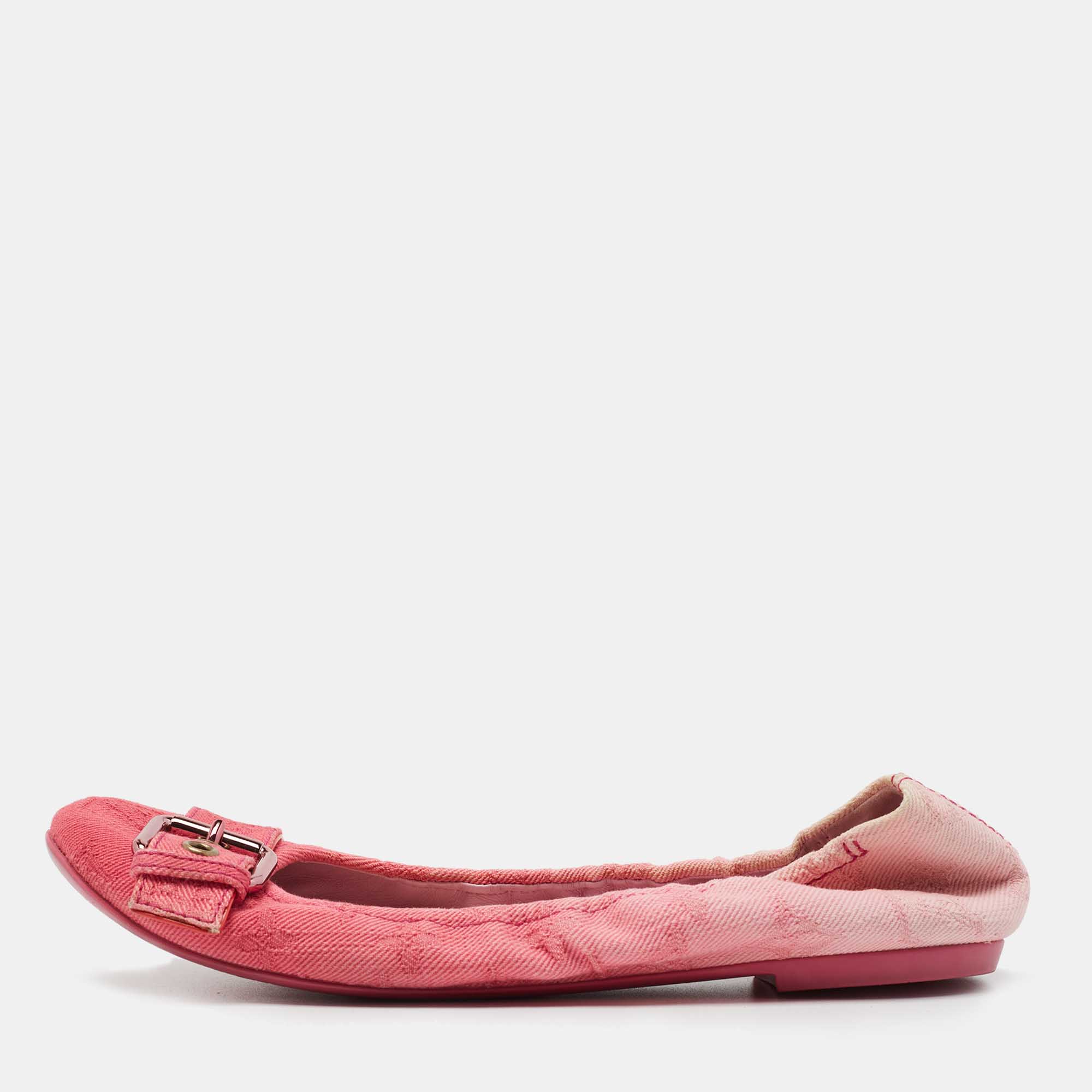 Louis Vuitton Pink Denim Buckle Scrunch Ballet Flats Size 38