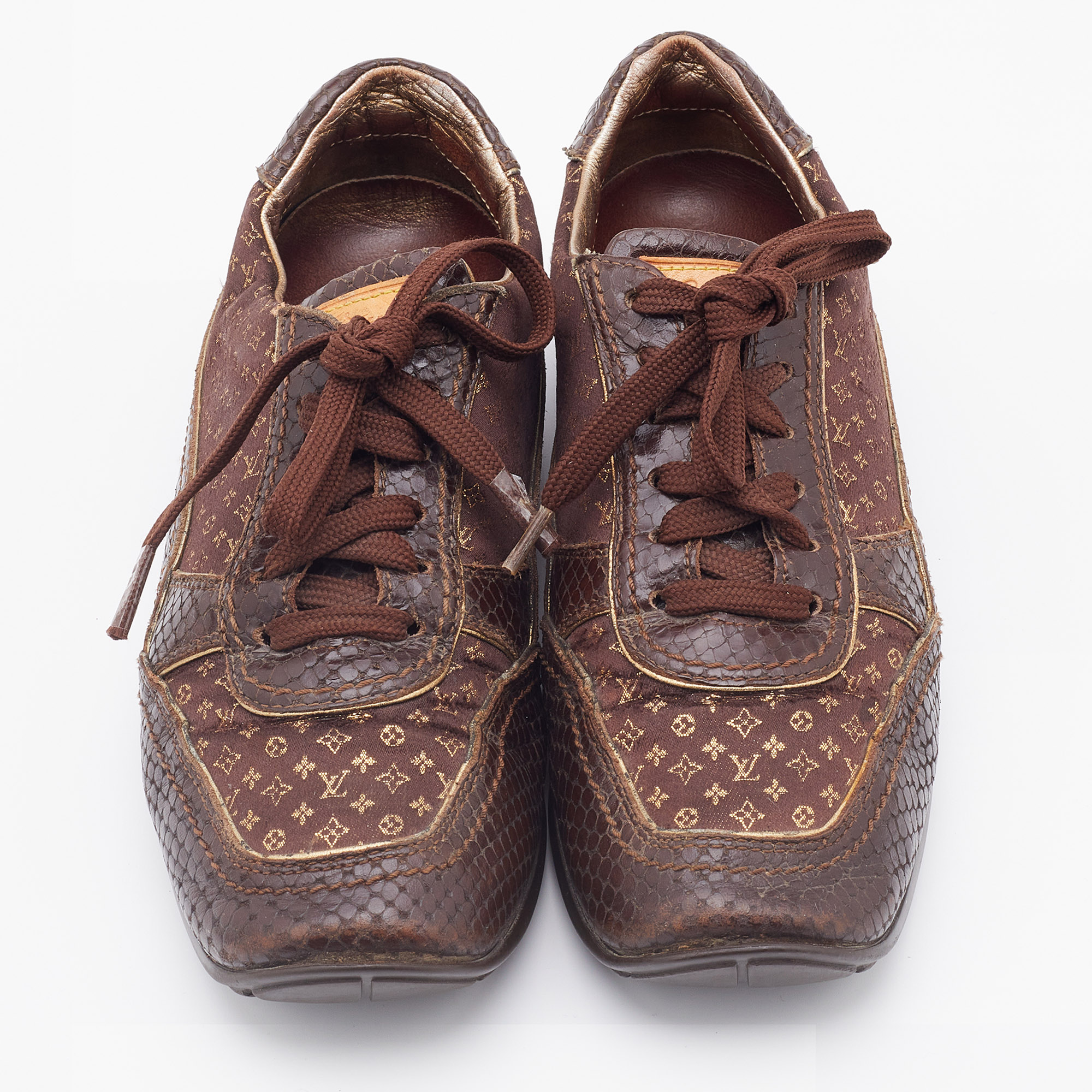 Louis Vuitton Monogram Fabric And Python Embossed Leather Low Top Sneakers Size 37