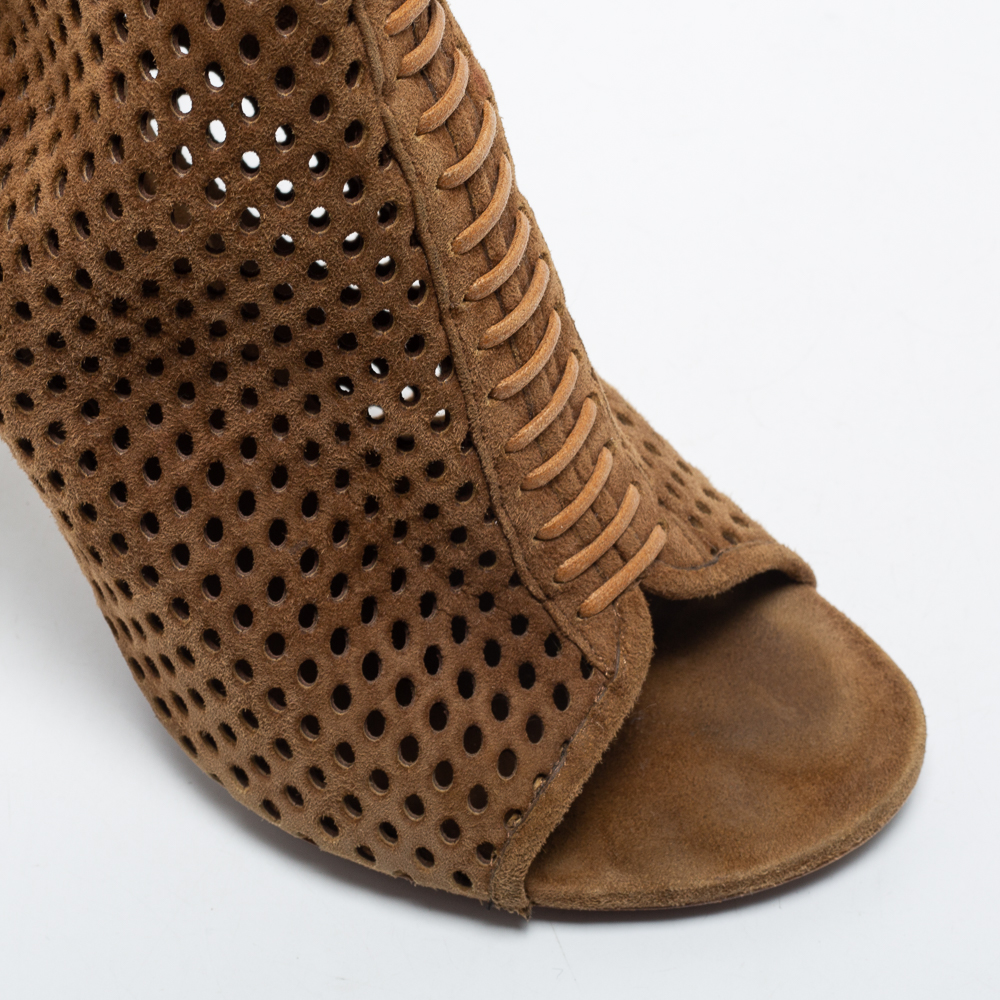 Louis Vuitton Brown Perforated Suede Open Toe Ankle Booties Size 39