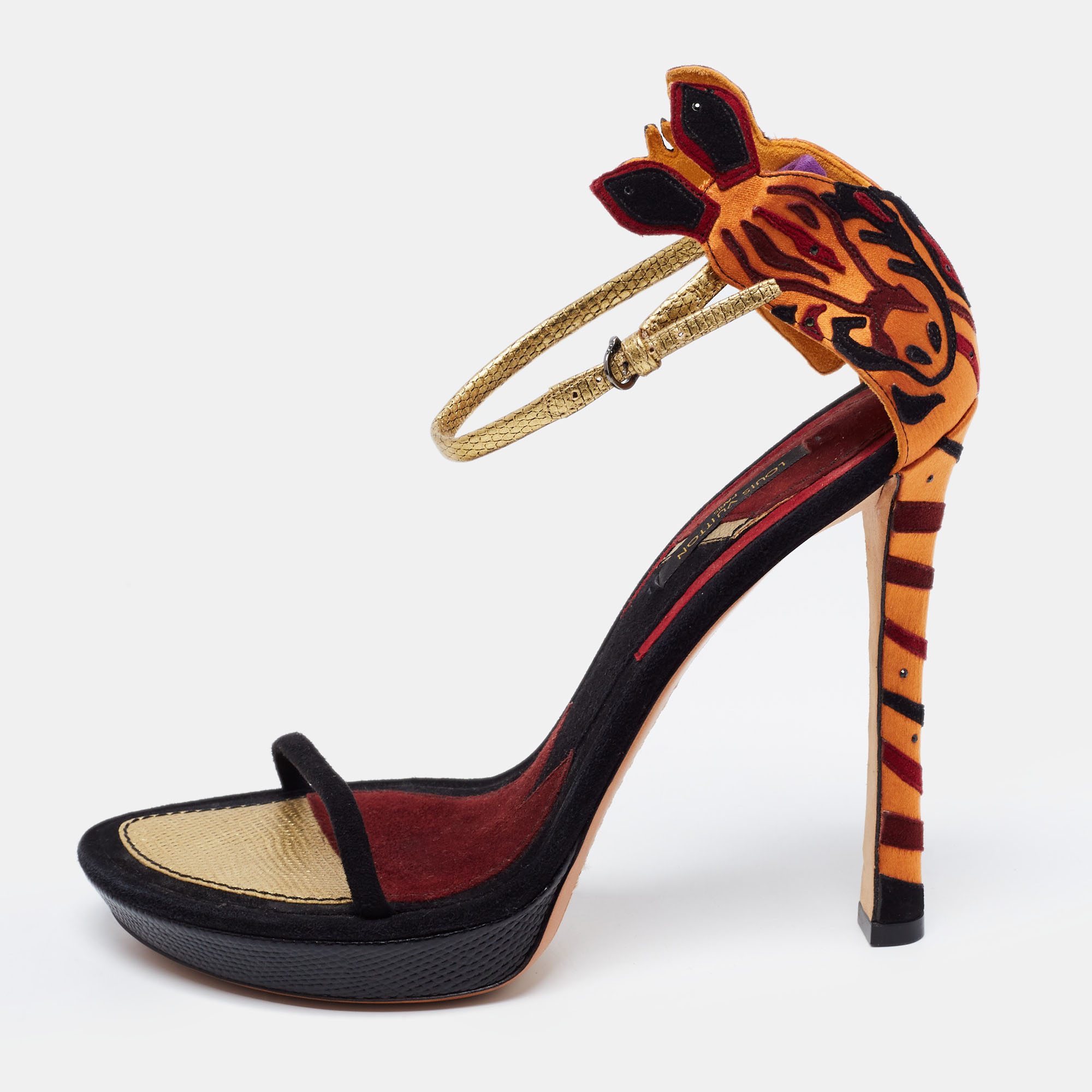 Louis Vuitton Multicolor Satin And Suede Platform Ankle Strap Sandals Size 39