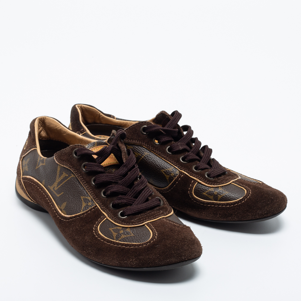 Louis Vuitton Brown Suede And Monogram Coated Canvas Energie Sneakers Size 35