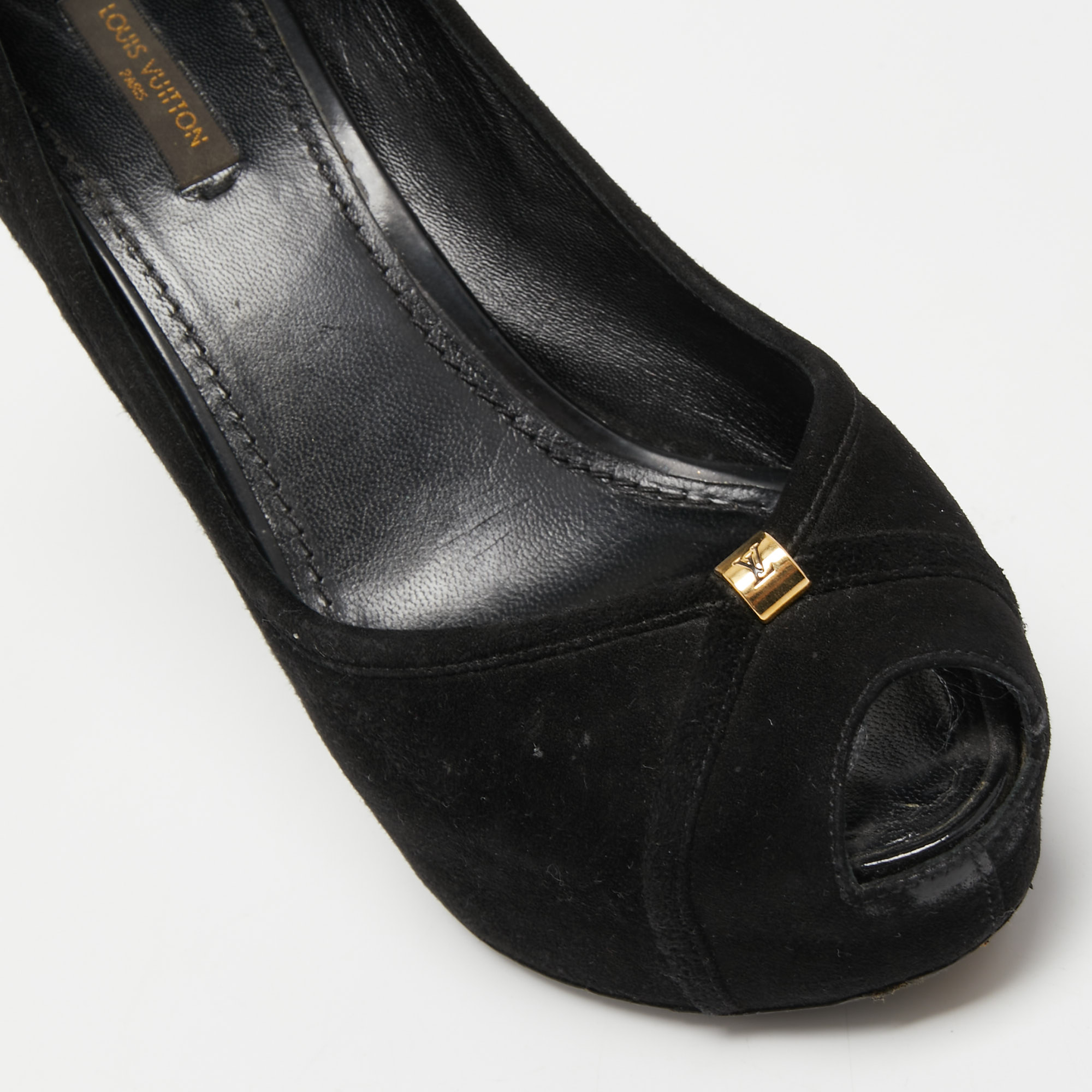Louis Vuitton Black Suede Peep Toe Pumps Size 39