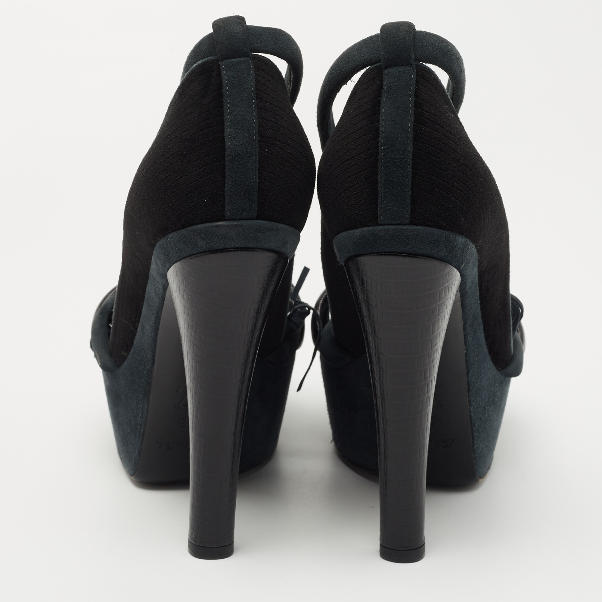 Louis Vuitton Black /Grey Leather And Suede Platform Sandals Size 38