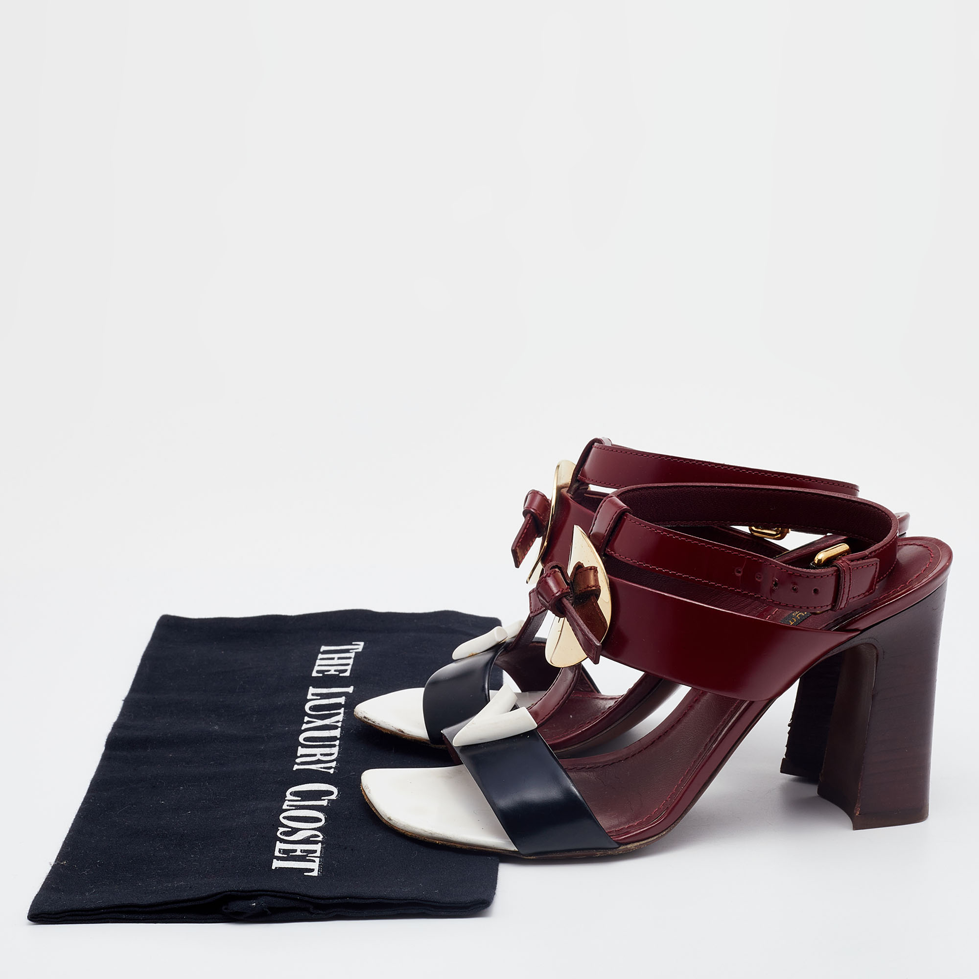 Louis Vuitton Burgundy/Black Leather Ankle Strap Sandals Size 37