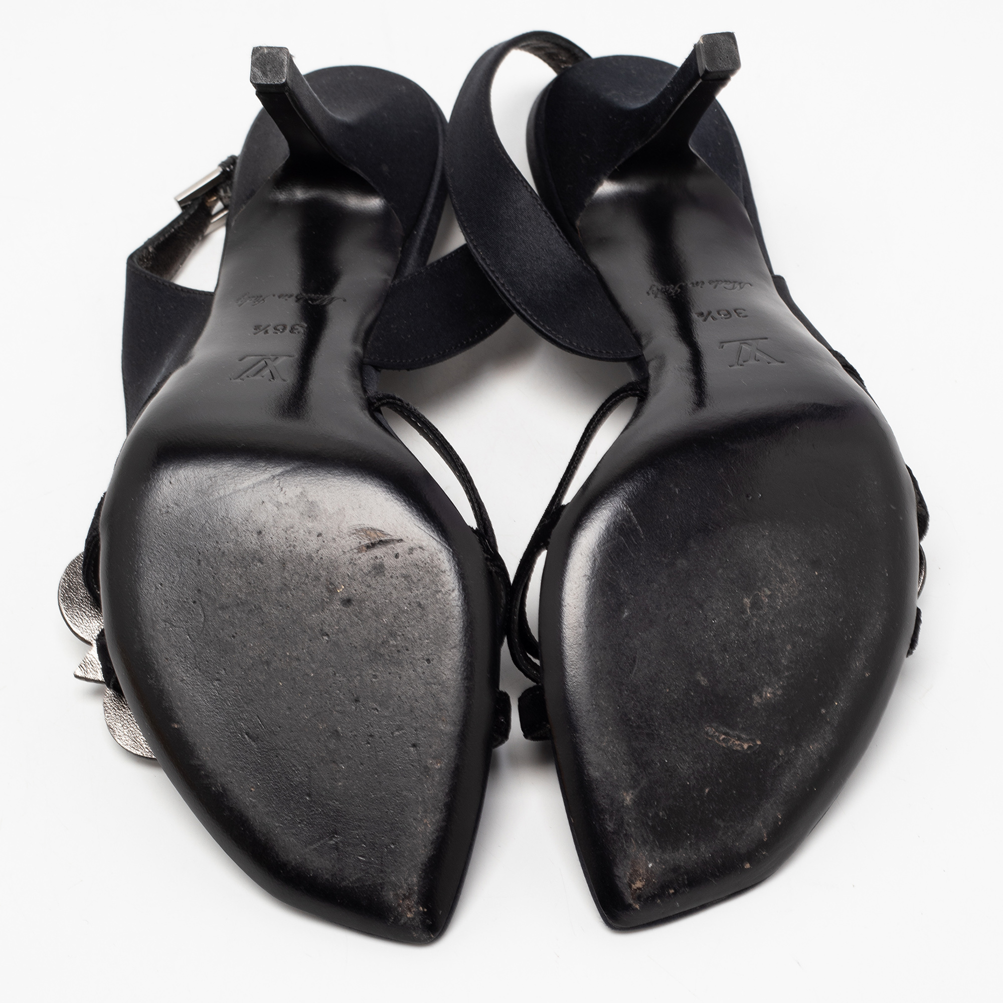 Louis Vuitton Black Satin And Velvet Crystal Embellished Slingback Sandals Size 36.5