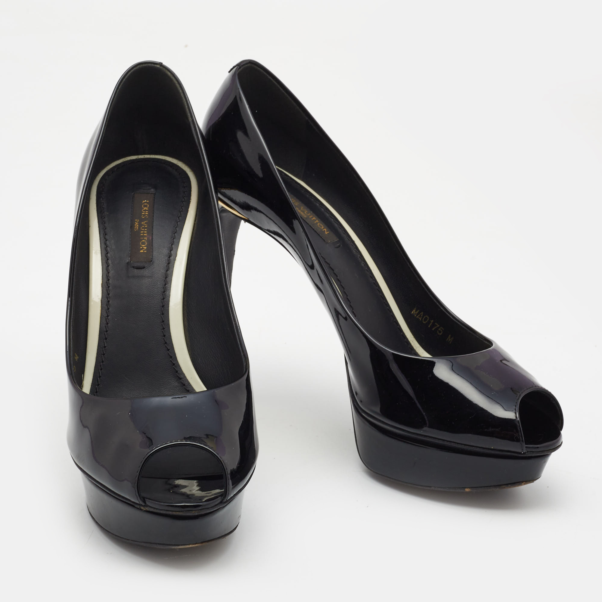 Louis Vuitton Black Leather Eyeline Platform Peep Toe Pumps Size 38