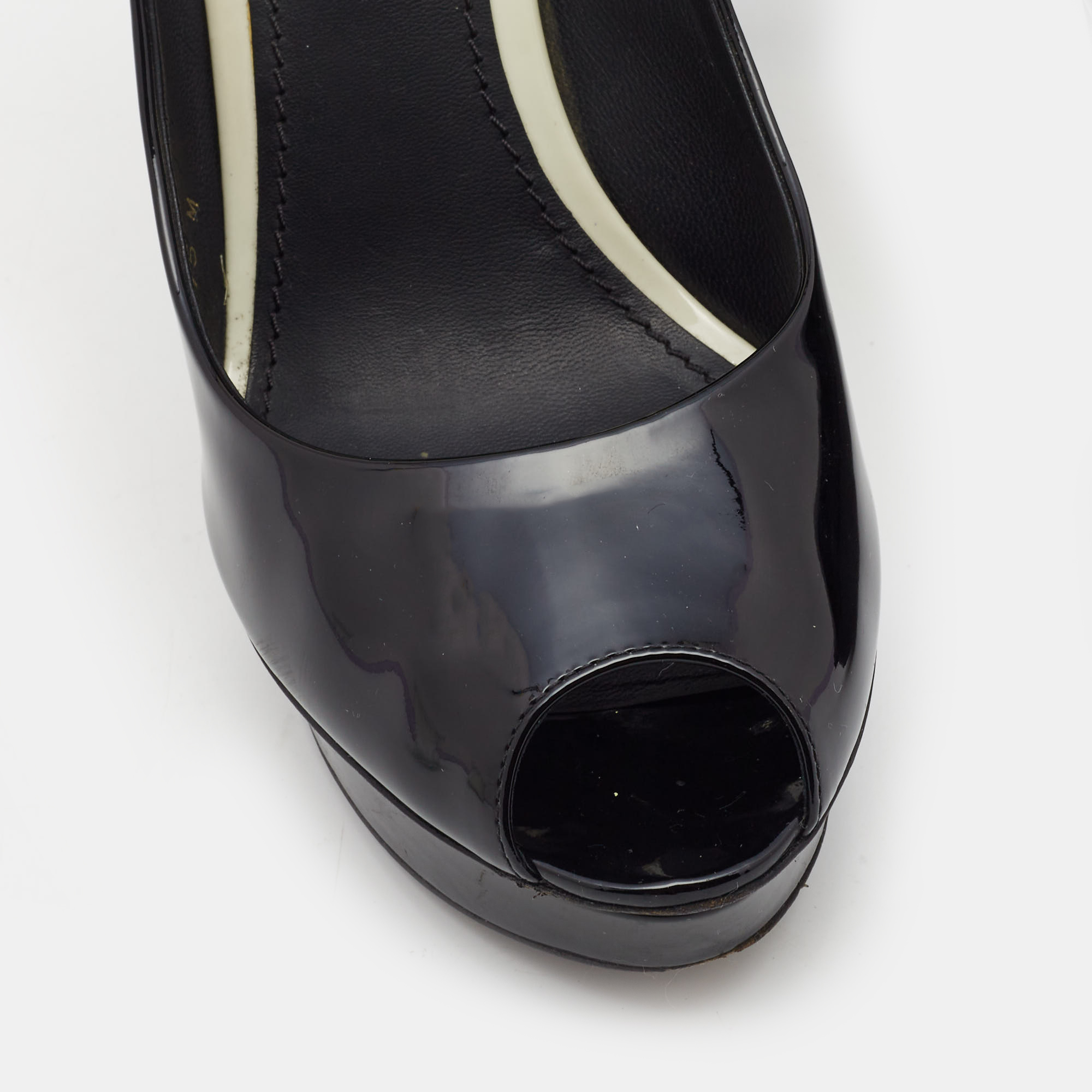 Louis Vuitton Black Leather Eyeline Platform Peep Toe Pumps Size 38