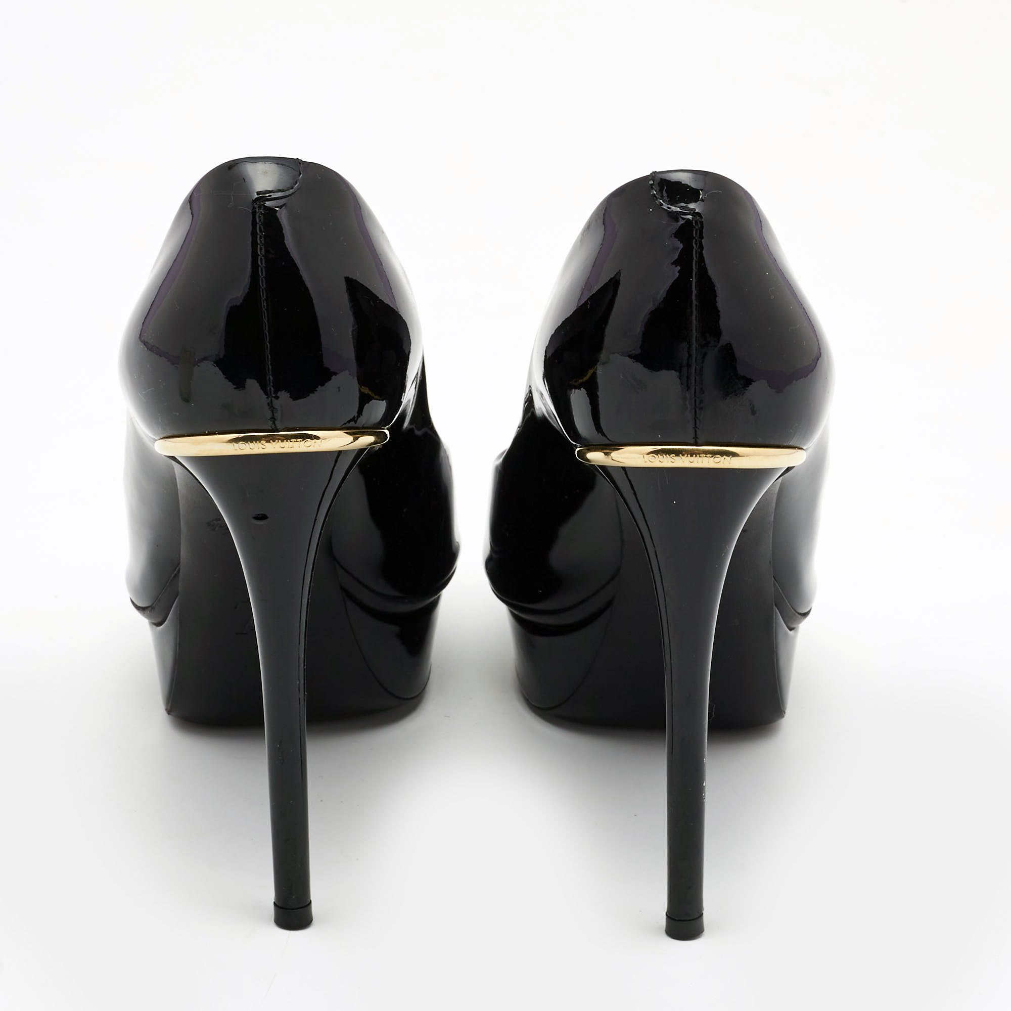Louis Vuitton Black Leather Eyeline Platform Peep Toe Pumps Size 38