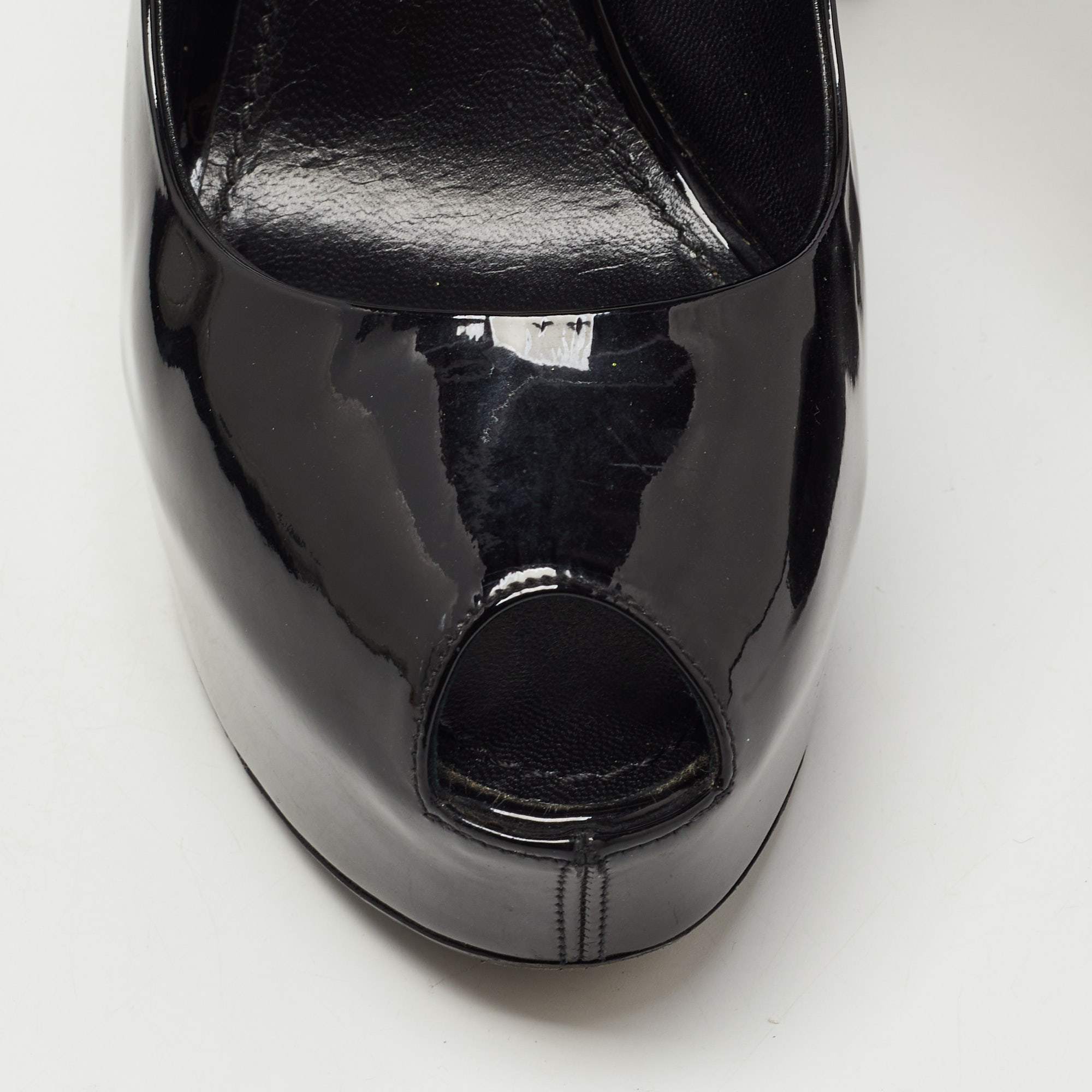 Louis Vuitton Black Patent Leather Oh Really! Platform Peep Toe Pumps Size 39.5