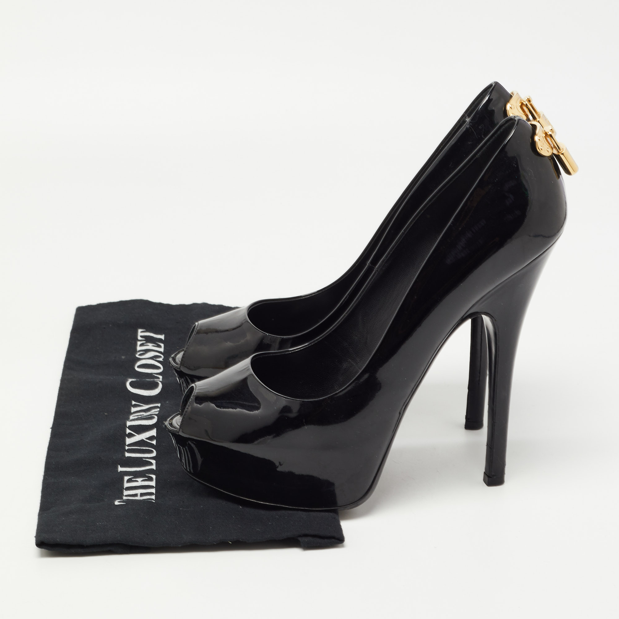 Louis Vuitton Black Patent Leather Oh Really! Platform Peep Toe Pumps Size 39.5