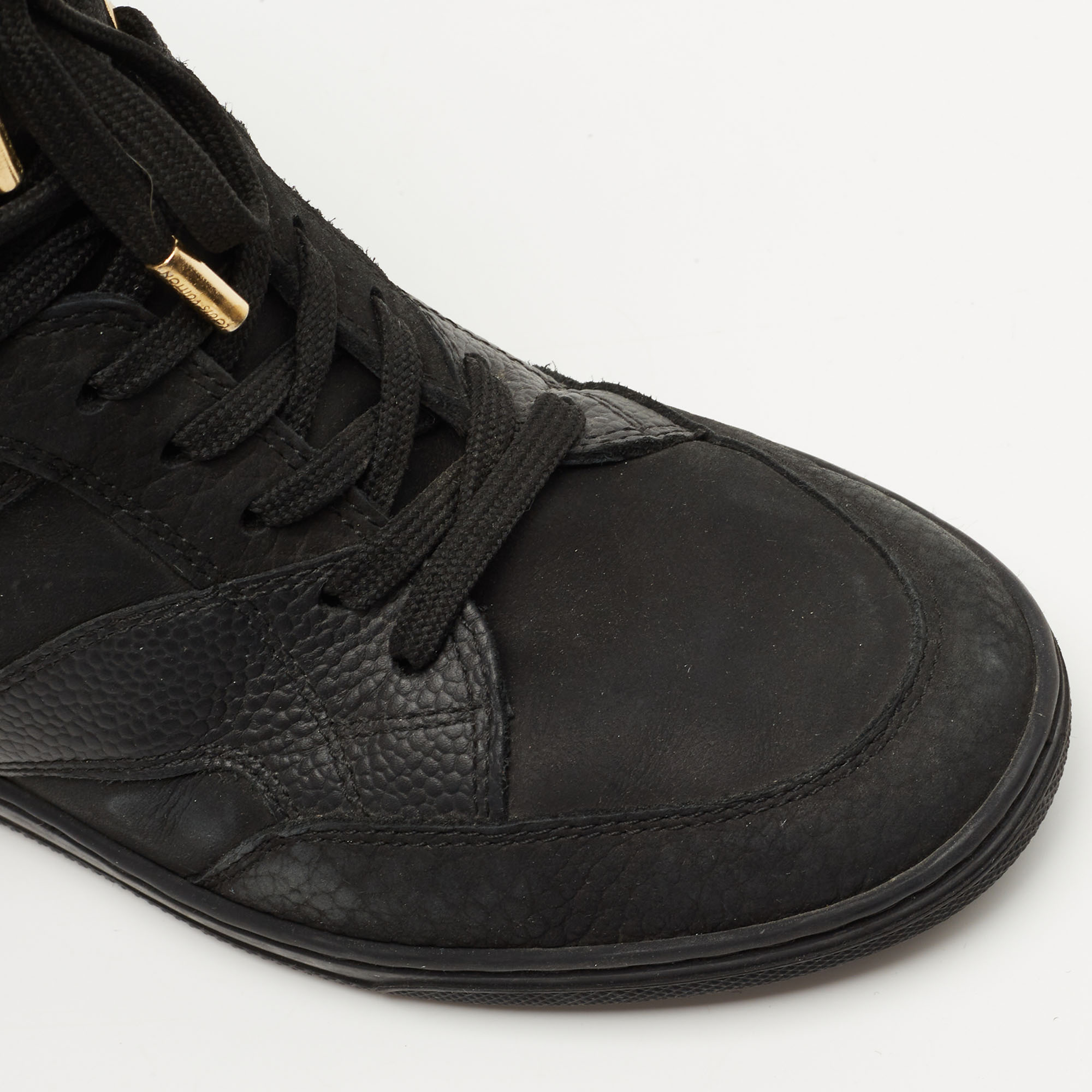 Louis Vuitton Black Leather And Embossed Monogram Suede Cliff Top Sneakers Size 37