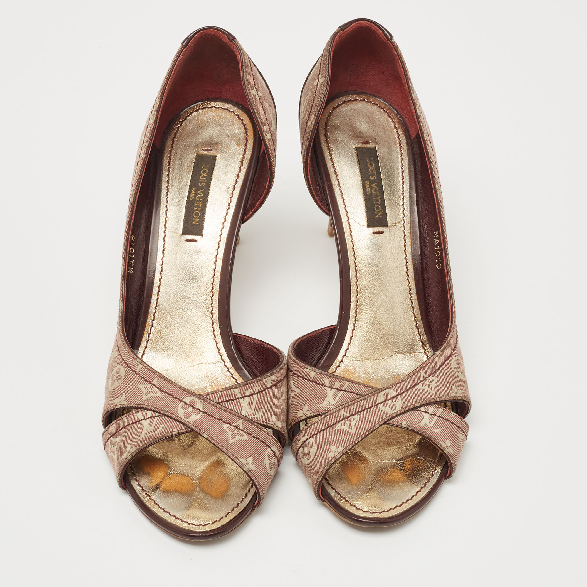 Louis Vuitton Brown/Burgundy Canvas And Patent Leather D'orsay Open Toe Pumps Size 37.5