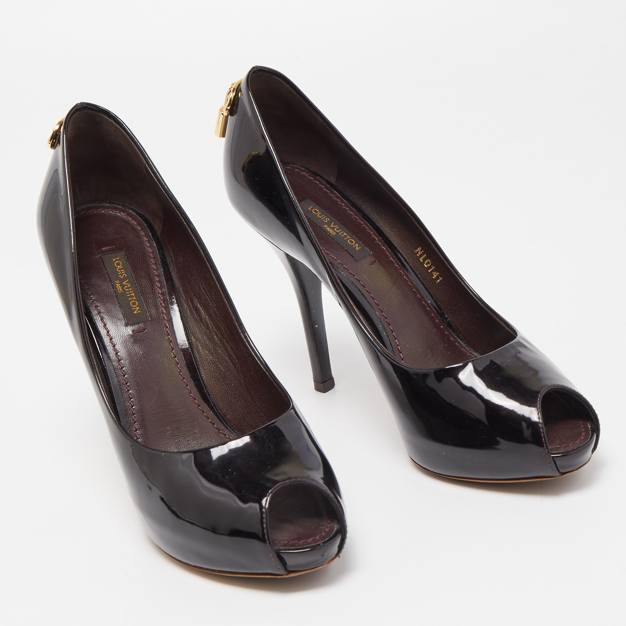 Louis Vuitton Dark Burgundy Patent Leather Oh Really! Peep Toe Pumps Size 36