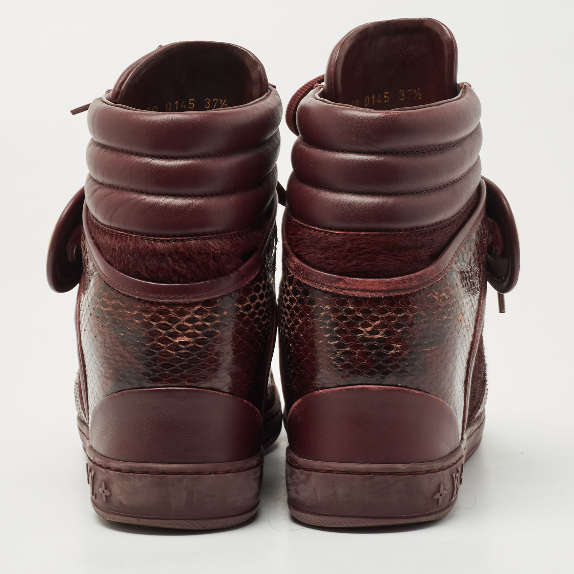 Louis Vuitton Burgundy Calf Hair And Python Leather High Top Sneakers Size 37.5