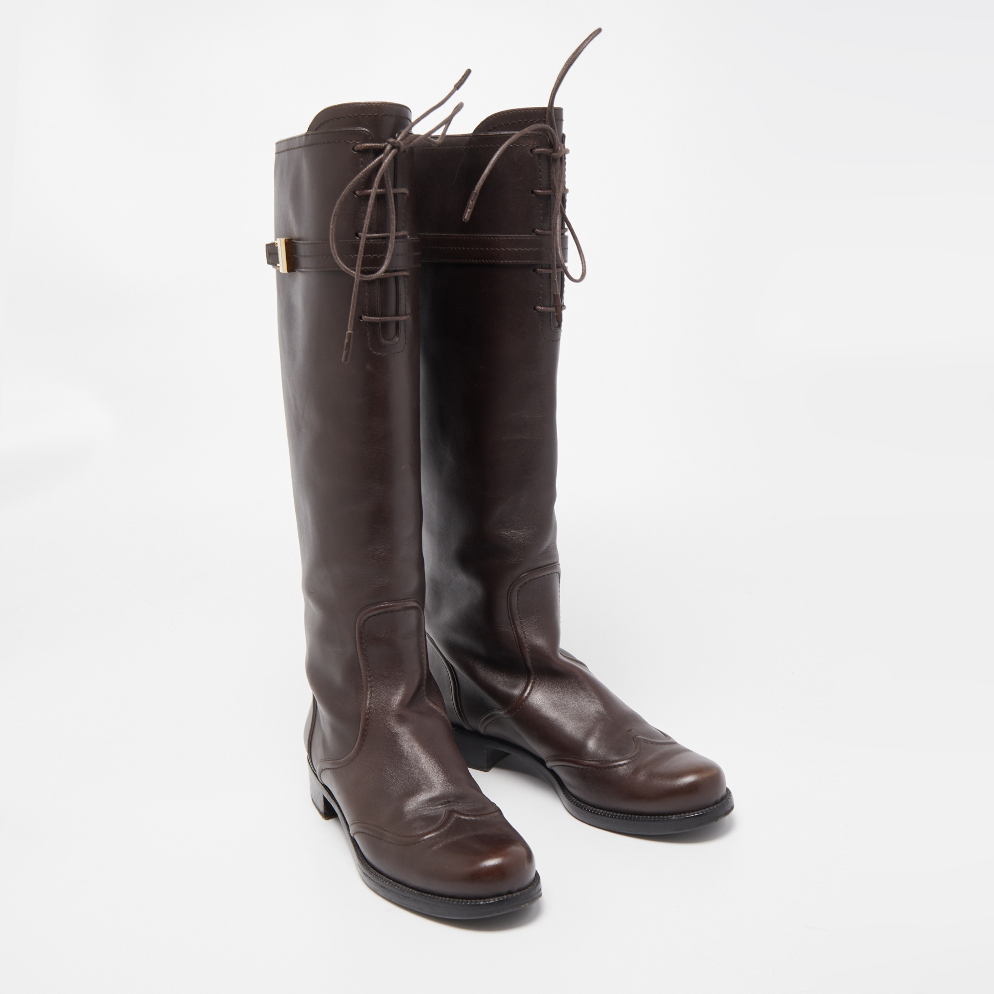 Louis Vuitton Brown Leather Knee Length Boots Size 39