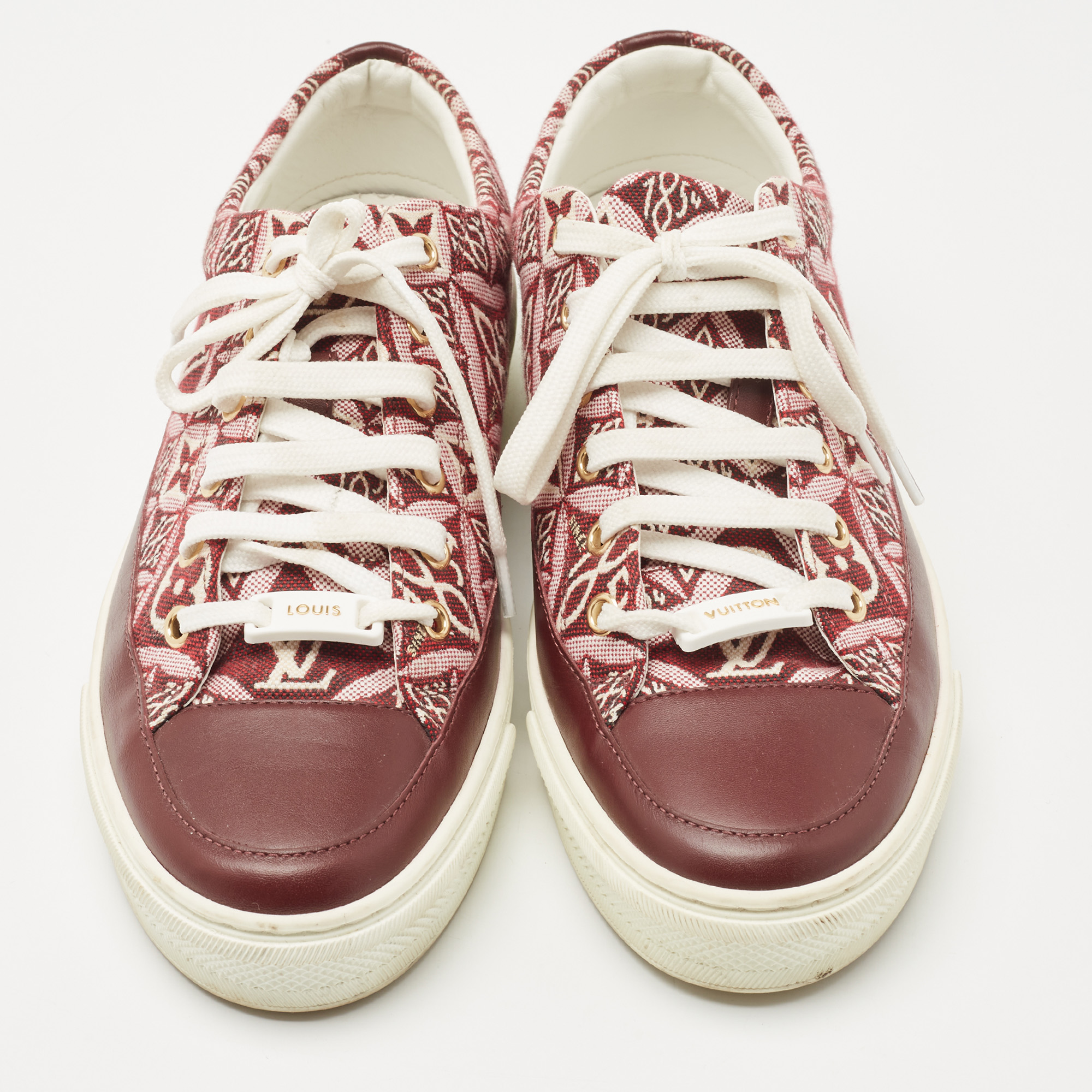 Louis Vuitton Burgundy Leather And Canvas Stellar Low Top Sneakers Size 38.5