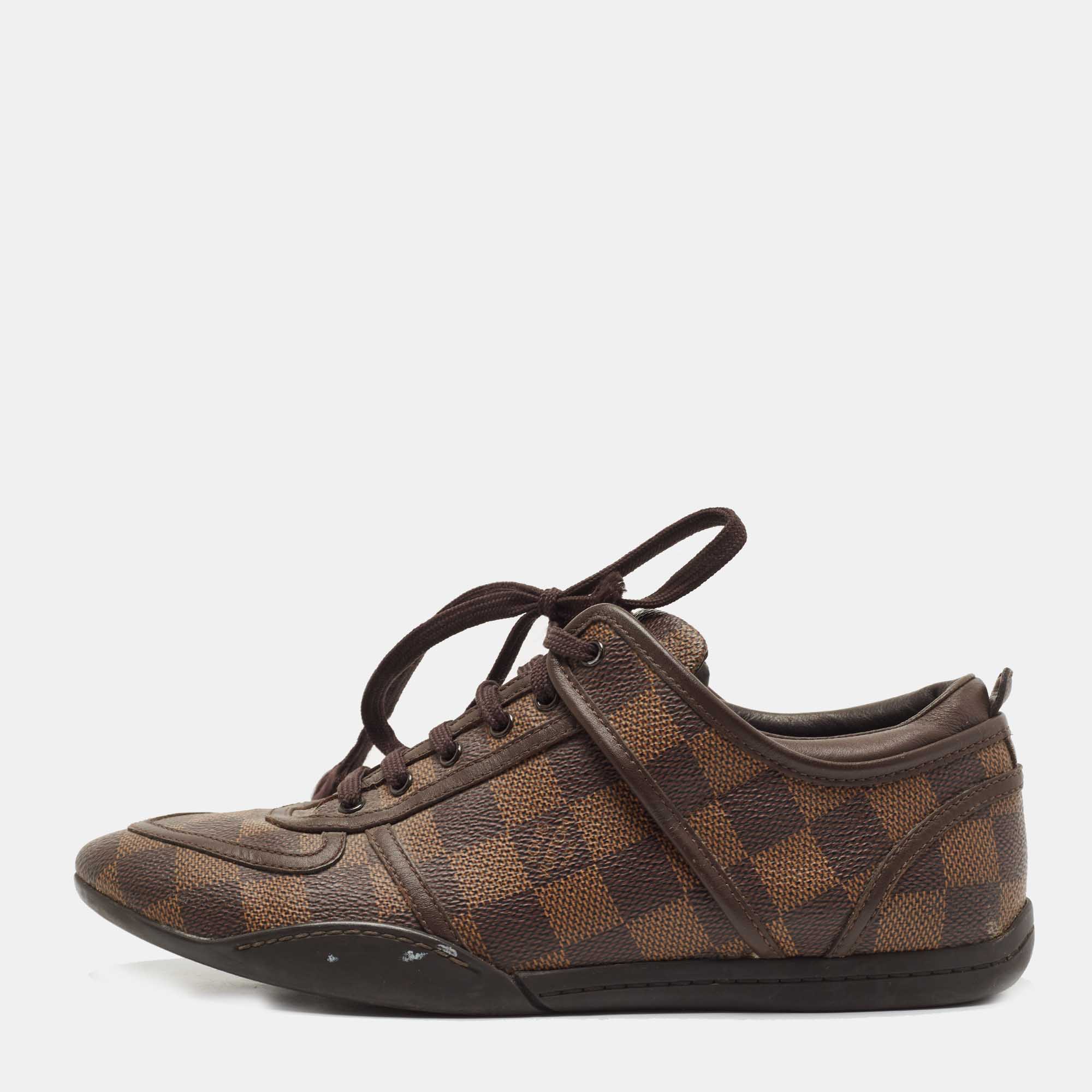 Louis Vuitton Brown Damier Ebene Canvas And Leather Low Top Sneakers Size 36.5