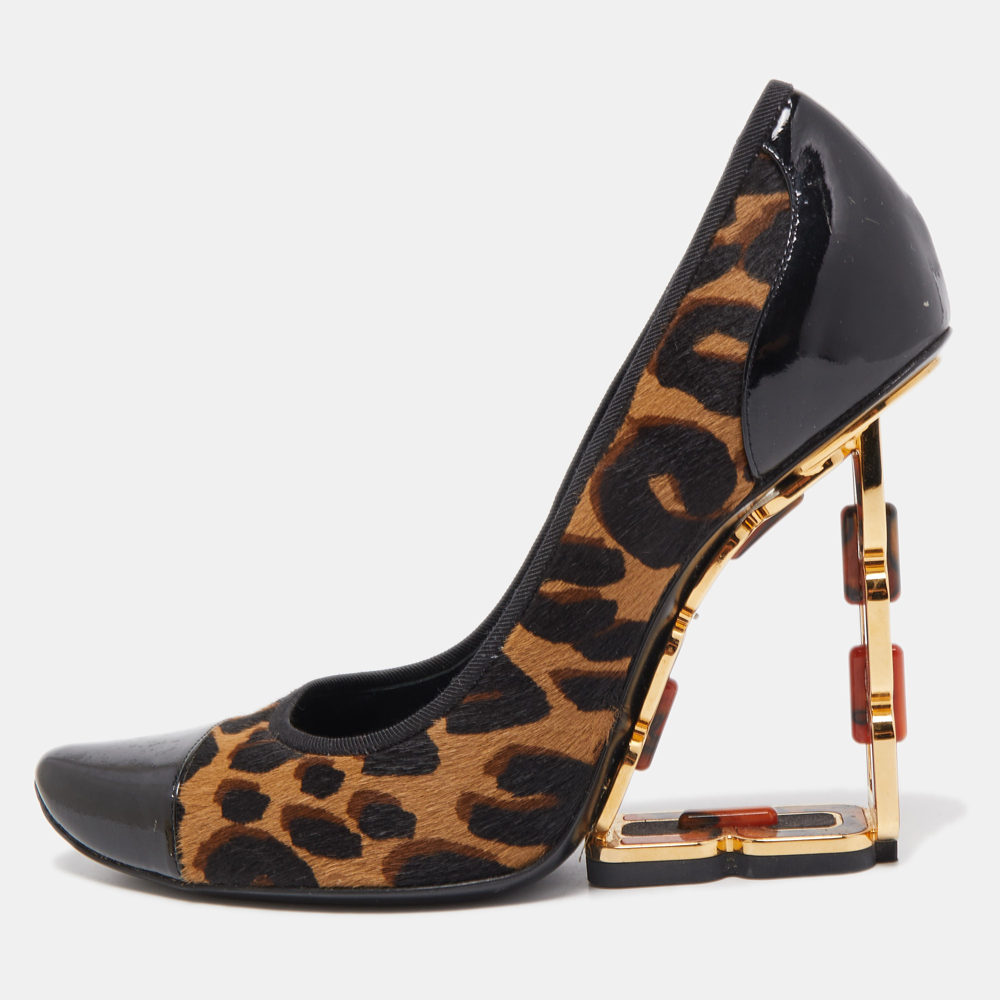 Louis vuitton tricolor leopard print calf hair and patent leather wedge pumps size 39