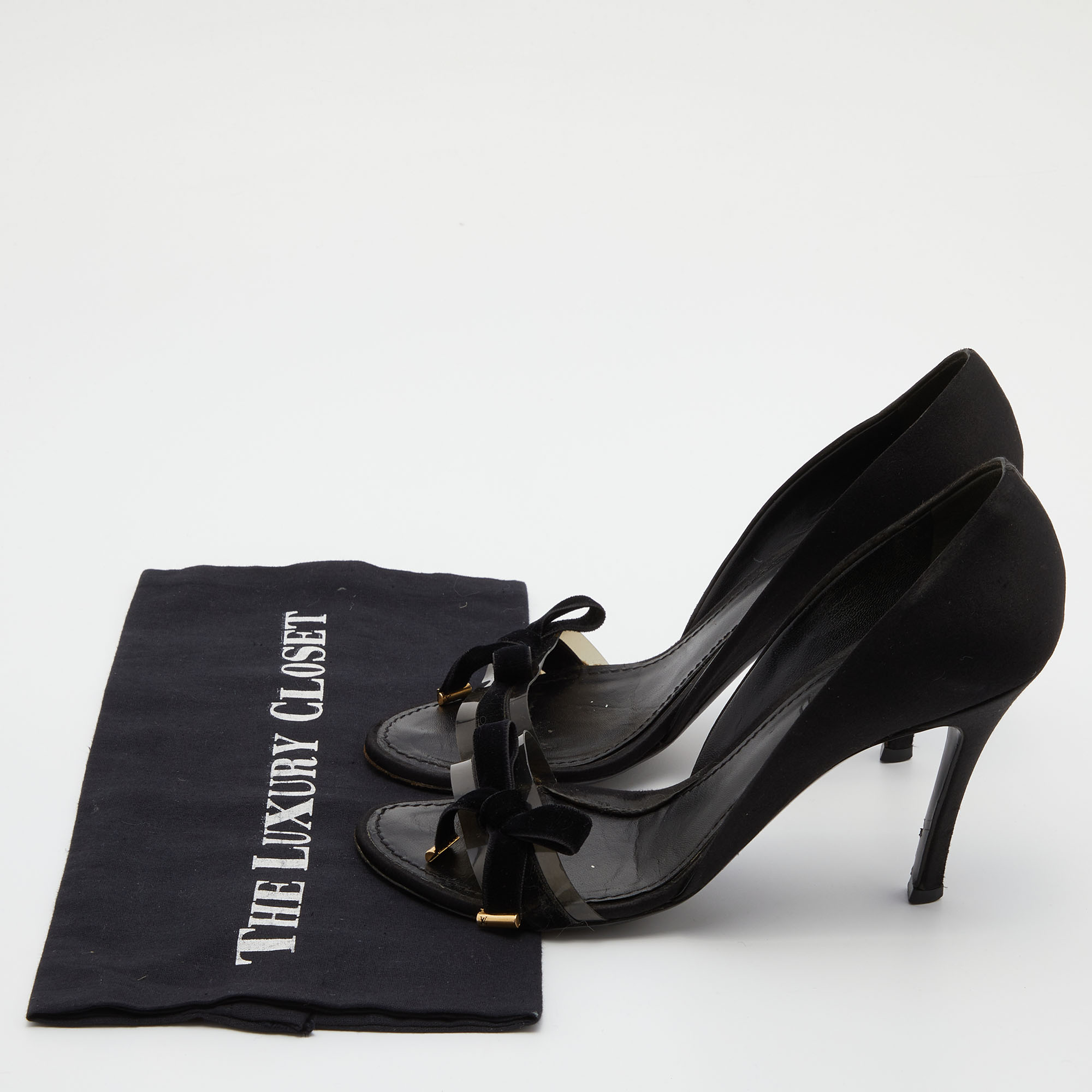 Louis Vuitton Black Satin And PVC Bow D' Orsay Pumps Size 38