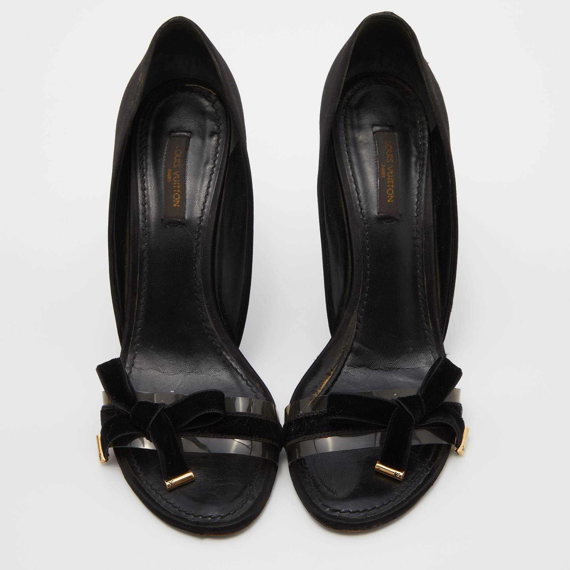 Louis Vuitton Black Satin And PVC Bow D' Orsay Pumps Size 38