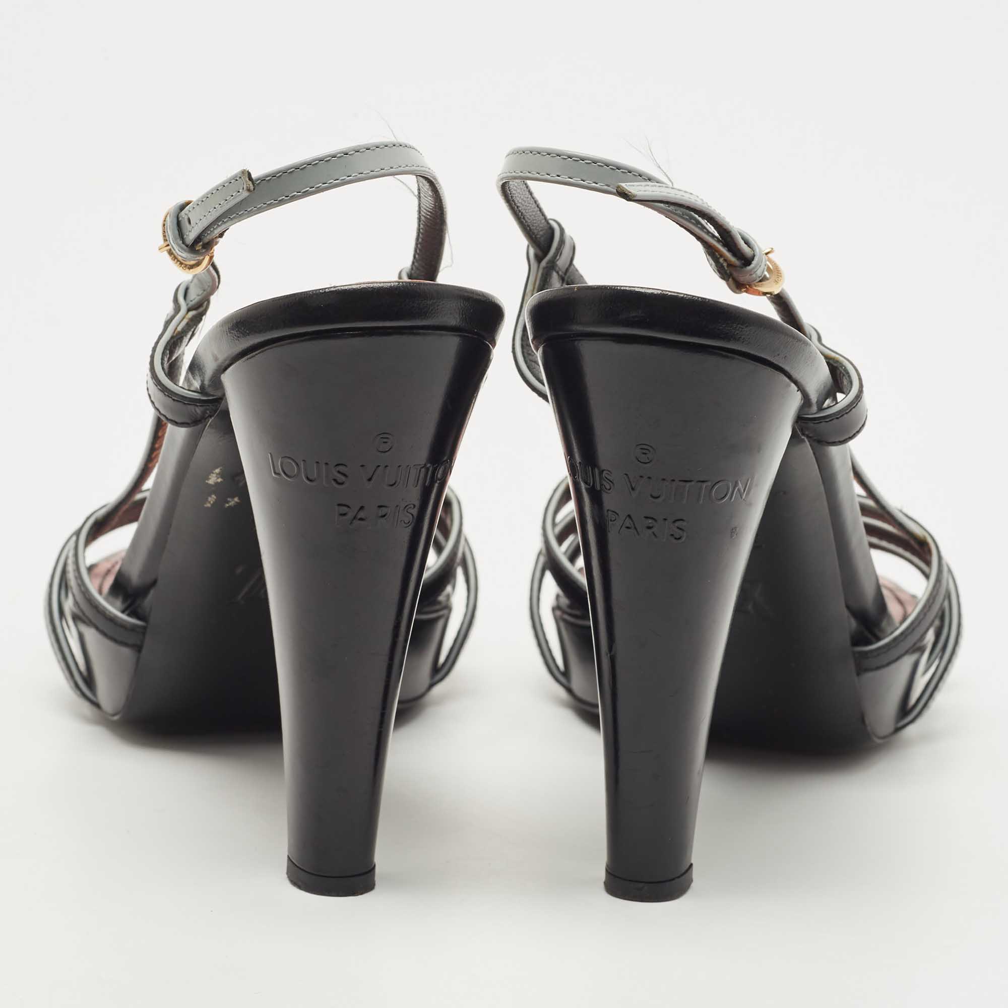 Louis Vuitton Black/Pale Blue Leather Strappy Slingback Sandals Size 37.5